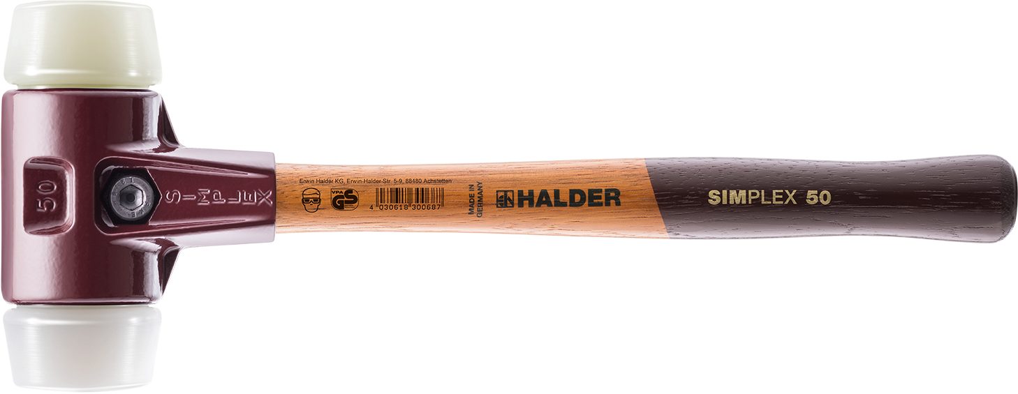 Halder KG Hammer SIMPLEX-Schonhämmer, mit Stahlgussgehäuse hochwertigen Holzstiel 50 mm