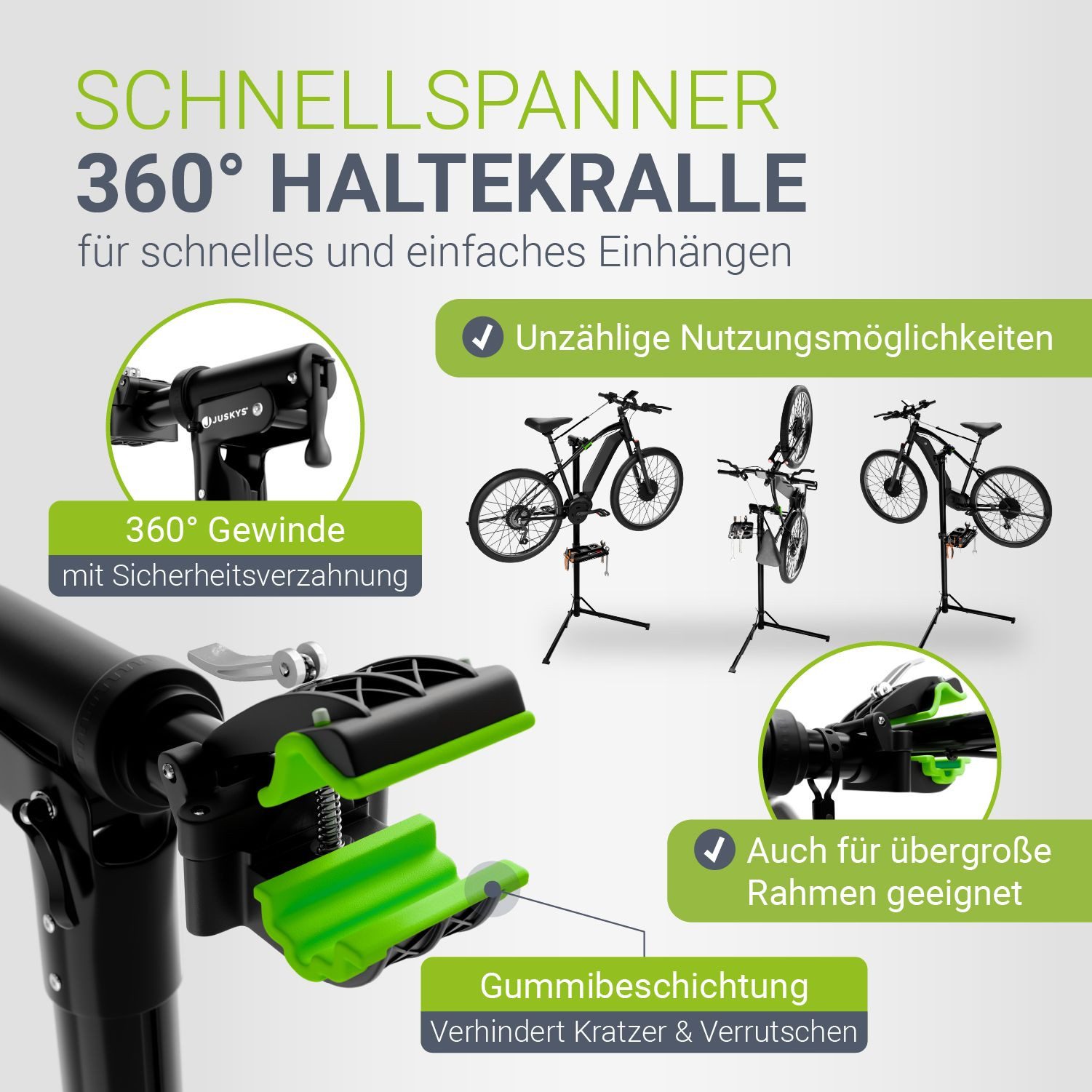 Juskys Fahrrad-Montageständer, bis 50 kg, E-Bike geeignet, klappbar, höhenverstellbar, 360° drehbar