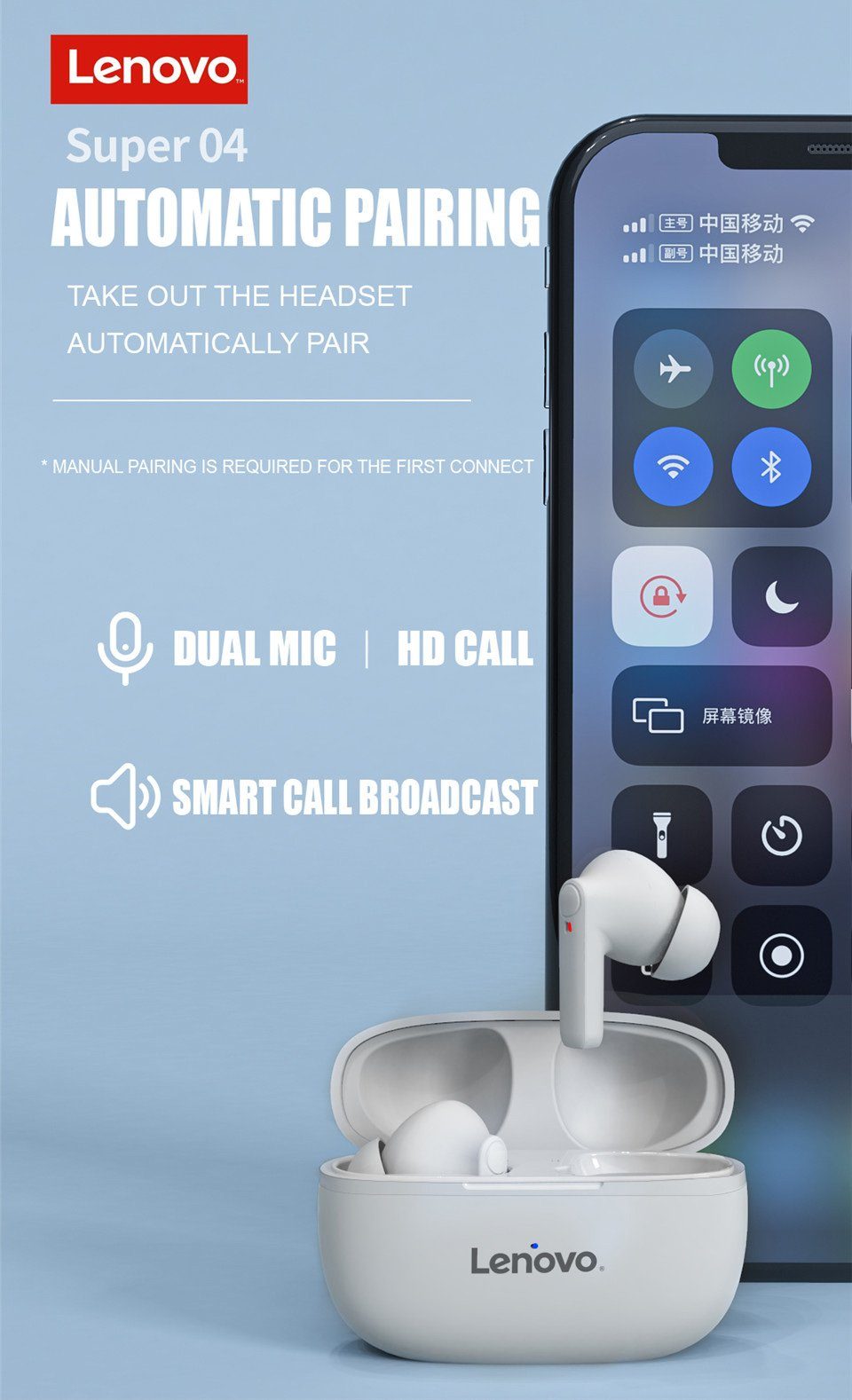 Lenovo HT05 mit Touch-Steuerung Bluetooth-Kopfhörer mAh Schwarz) mit 250 Wireless, (True Assistant, Google Siri, kabellos, Kopfhörer-Ladehülle Bluetooth Stereo-Ohrhörer 5.0, 
