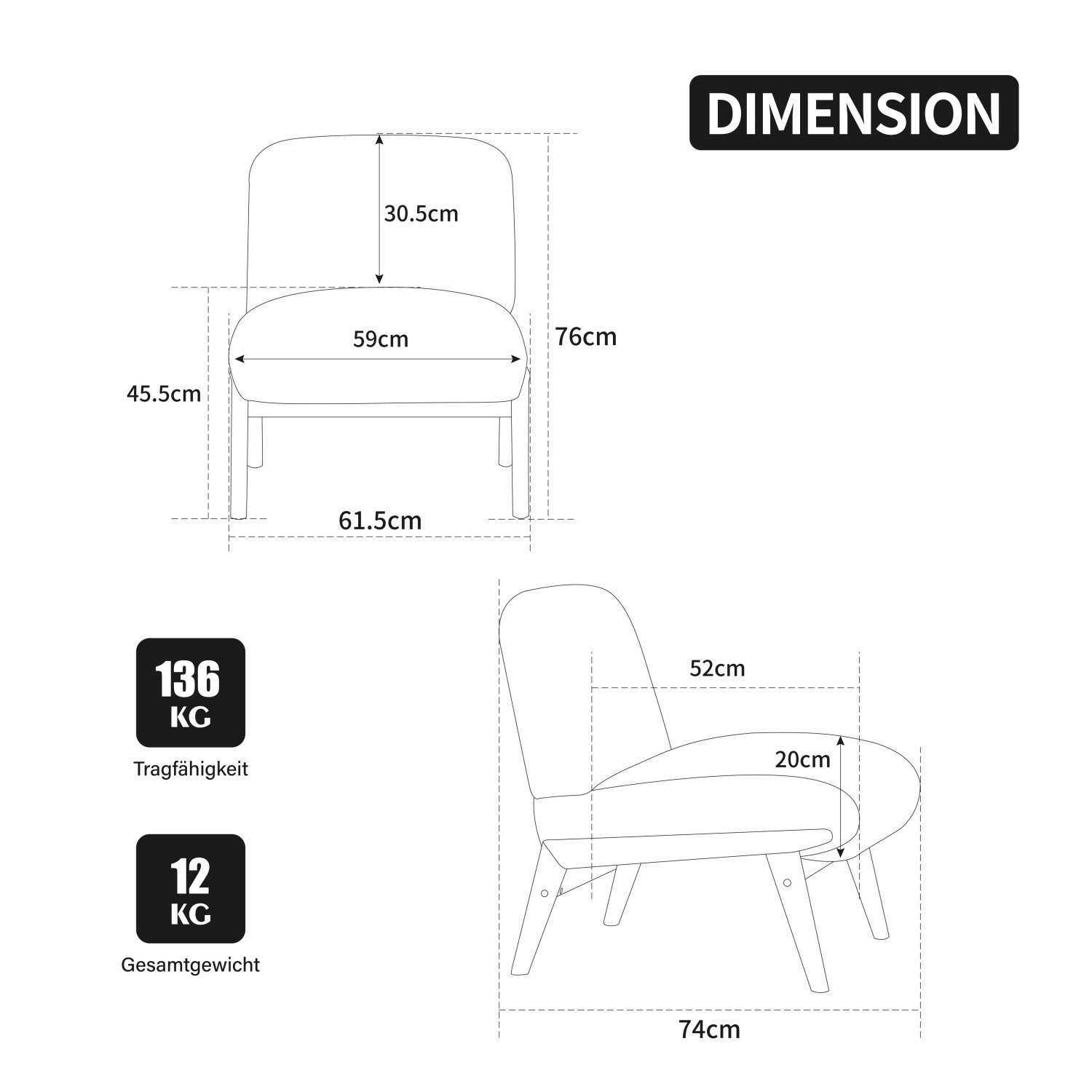 ANYSUN Loungesessel Loungesessel für Wohnzimmer, Chenille mit stabiles Holzgestell (Skandinavischer Stoff-Einzelstuhl), für Wohnzimmer, Schlafzimmer, Balkon, Wartezimmer & Wohnung