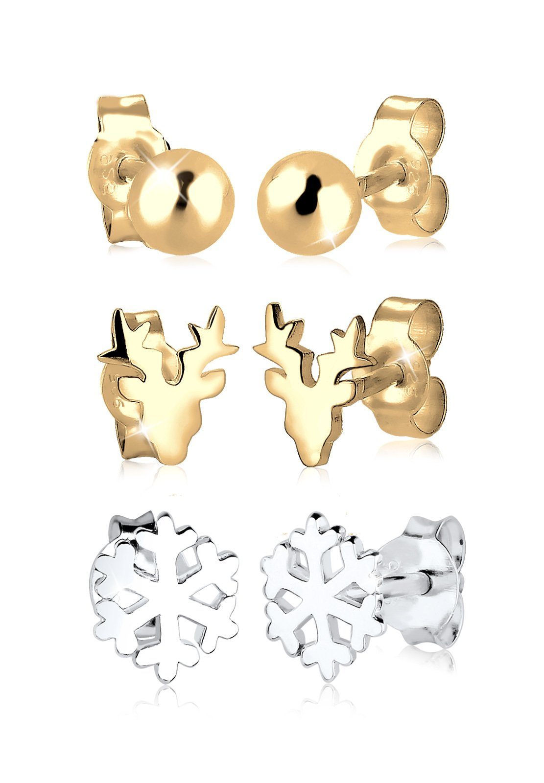 Elli Ohrring-Set 2er Set Bi-Color Rentier Schneeflocke Silber