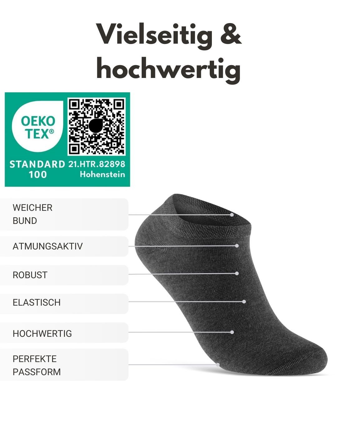 sockenkauf24 Sneakersocken Premium Sneaker Socken Herren & Damen mit Komfortbund ohne Gummidruck (Grau/Anthrazit, 10-Paar, 43-46) atmungsaktive gekämmte Baumwolle, ohne Naht, Exclusive Line