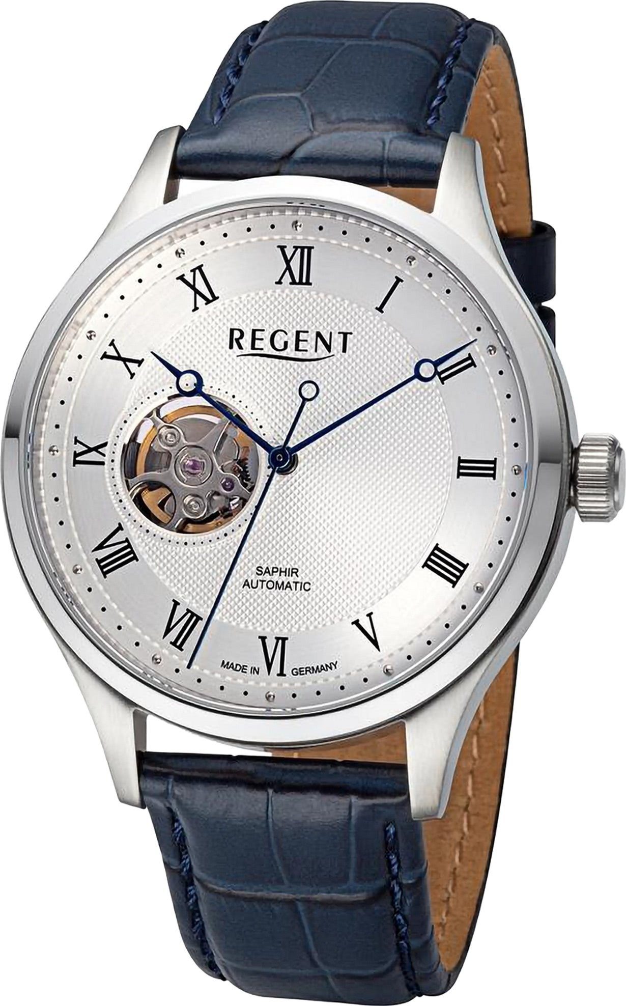 Regent Automatikuhr Regent Herren Armbanduhr Analog, (Analoguhr), Herren Armbanduhr rund, extra groß (ca. 42mm), Lederarmband