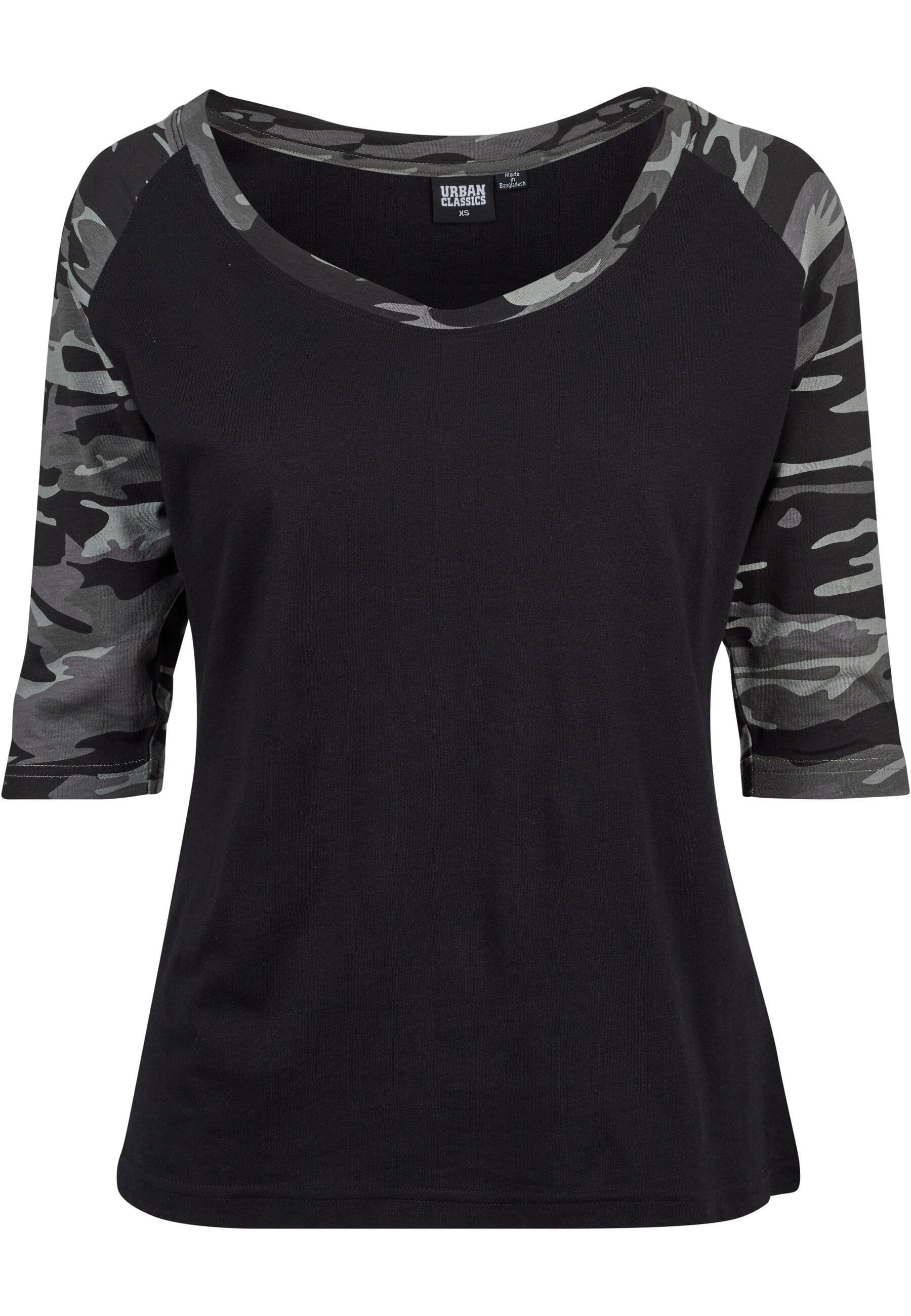 Damen CLASSICS Tee 3/4 Kurzarmshirt Ladies URBAN Contrast black/darkcamo Raglan (1-tlg)