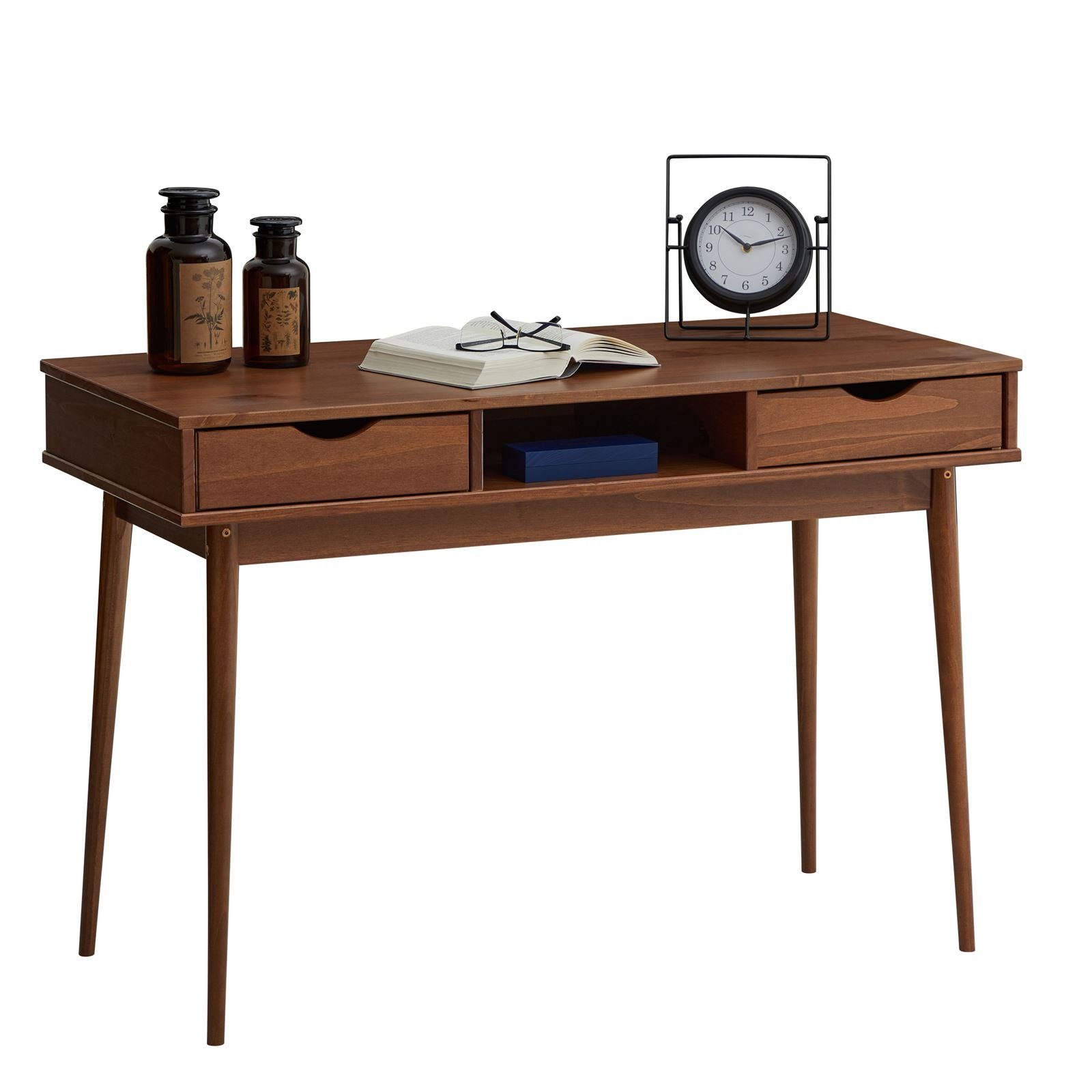IDIMEX Schreibtisch STEFANO, Schreibtisch Arbeitstisch Bürotisch mit 2 Schubladen aus Massivholz Kastanie
