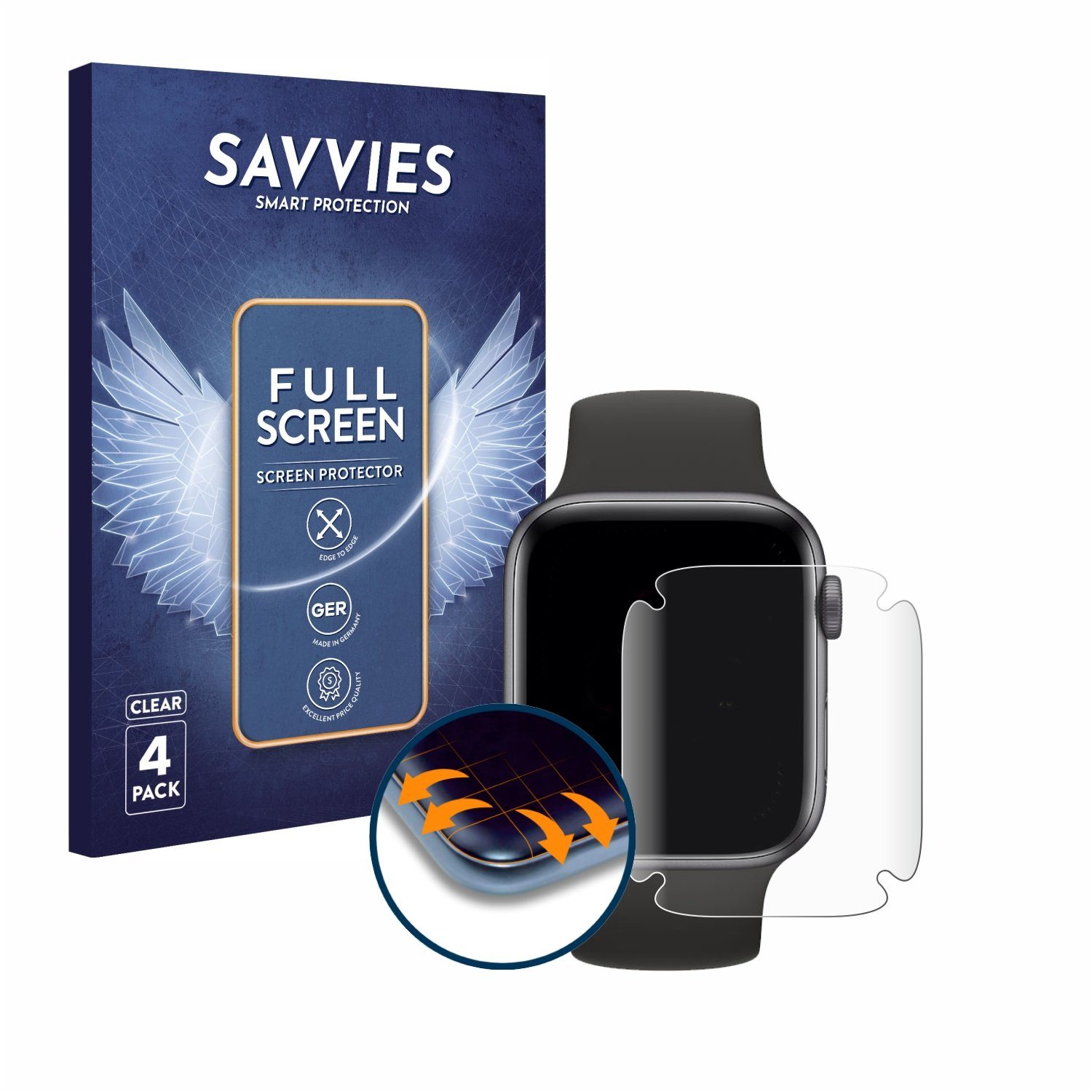 Savvies Displayschutzfolie Fullscreen Schutzfolie für Apple Watch SE (40 mm), 4 Stück, Displayschutz Folie Fullcover Klar Transparent