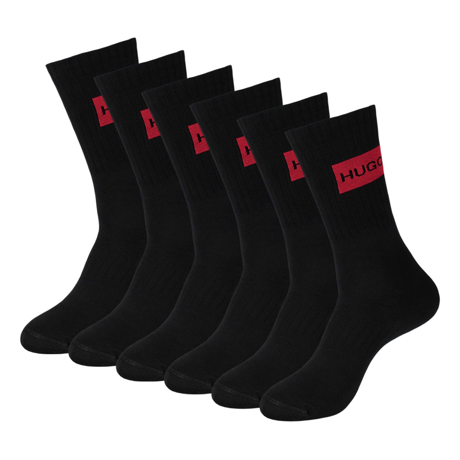 HUGO Freizeitsocken QS Rib Label CC Socken (3-Paar) mit eingesticktem roten Logo am Schaft