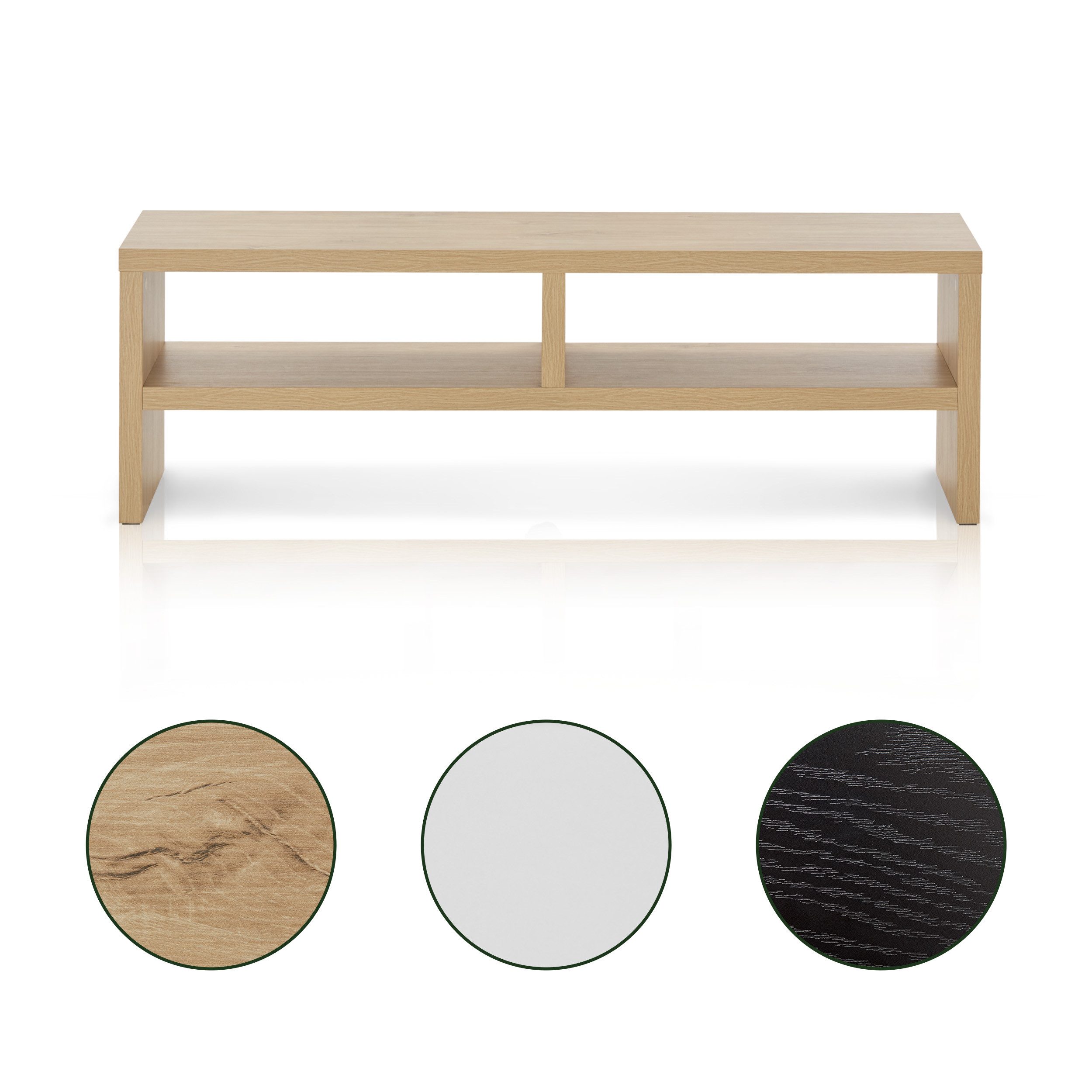 KHG TV-Board TV-Schrank Eiche-Optik mit 2 offenen Fächern 140x45x35 cm (Kompaktes Lowboard mit viel Stauraum, stabile Konstruktion, 1 St., Kabelmanagement durch offene Fächer, vielseitig einsetzbar), offene Fächer