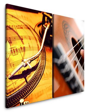 Sinus Art Leinwandbild 2 Bilder je 60x90cm Plattenspieler Gitarre Vinyl Schallplatte Tonarm Musik Audiophile