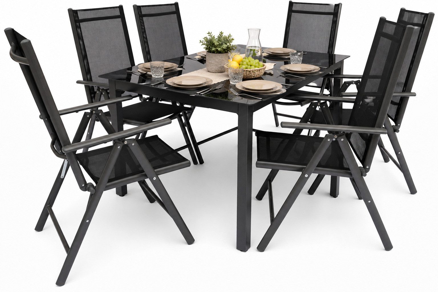 VCM Garten-Essgruppe Miami 140SW 7er Set B. 140 x T. 80 x H. 105 cm, (Set, 7-tlg., 1x Tisch 6x Stuhl), 76x189x90cm Gartenset, Sitzgruppe