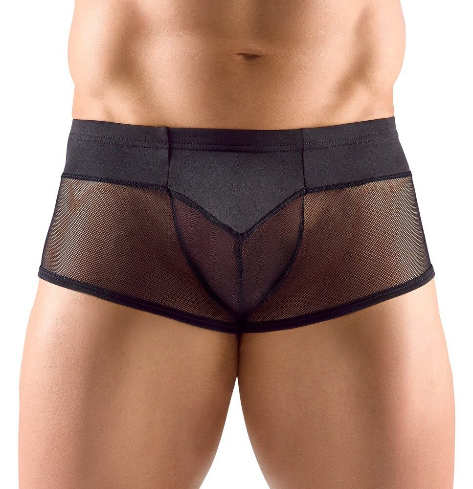 Svenjoyment Boxershorts Boxershorts halb transparent - schwarz (1-St) Obenrum blickdichte Mikrofaser, Untenrum transparentes Netz