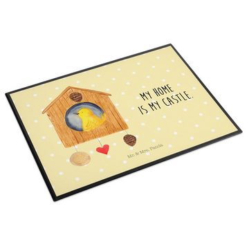 Mr. & Mrs. Panda Schreibtischunterlage Vogel Haus - Gelb Pastell - Geschenk, lustige Sprüche, Büroartikel, S, (1 tlg)