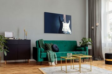 Sinus Art Leinwandbild 120x80cm Wandbild auf Leinwand E–Gitarre Gitarre Fotokunst Blau Dunkel, (1 St)