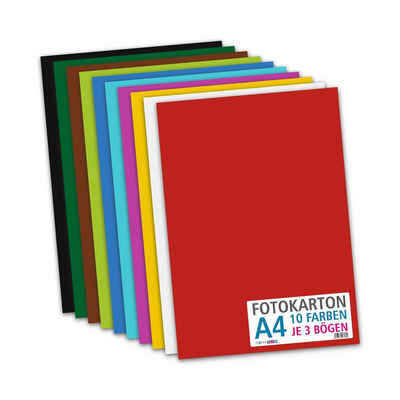 itenga Bastelkartonpapier itenga Fotokarton - DIN A4 - 300 g/qm 30 Blatt - 10 Standardfarben - p