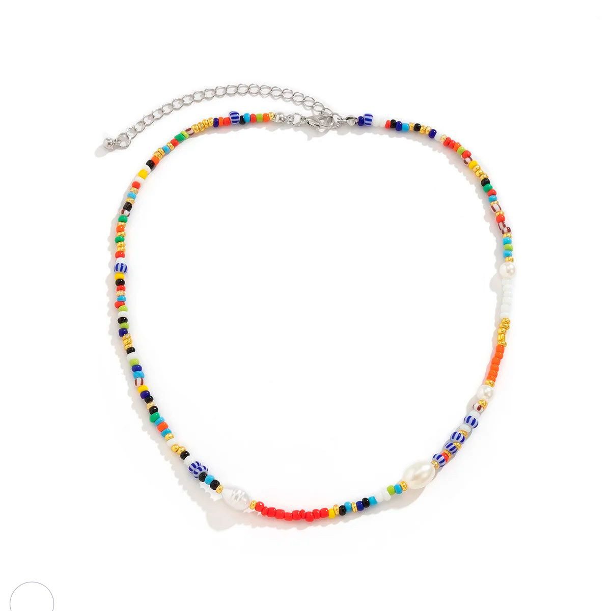 Perlenkette Kette Choker Perlen bunt aus Kunststoff Damen