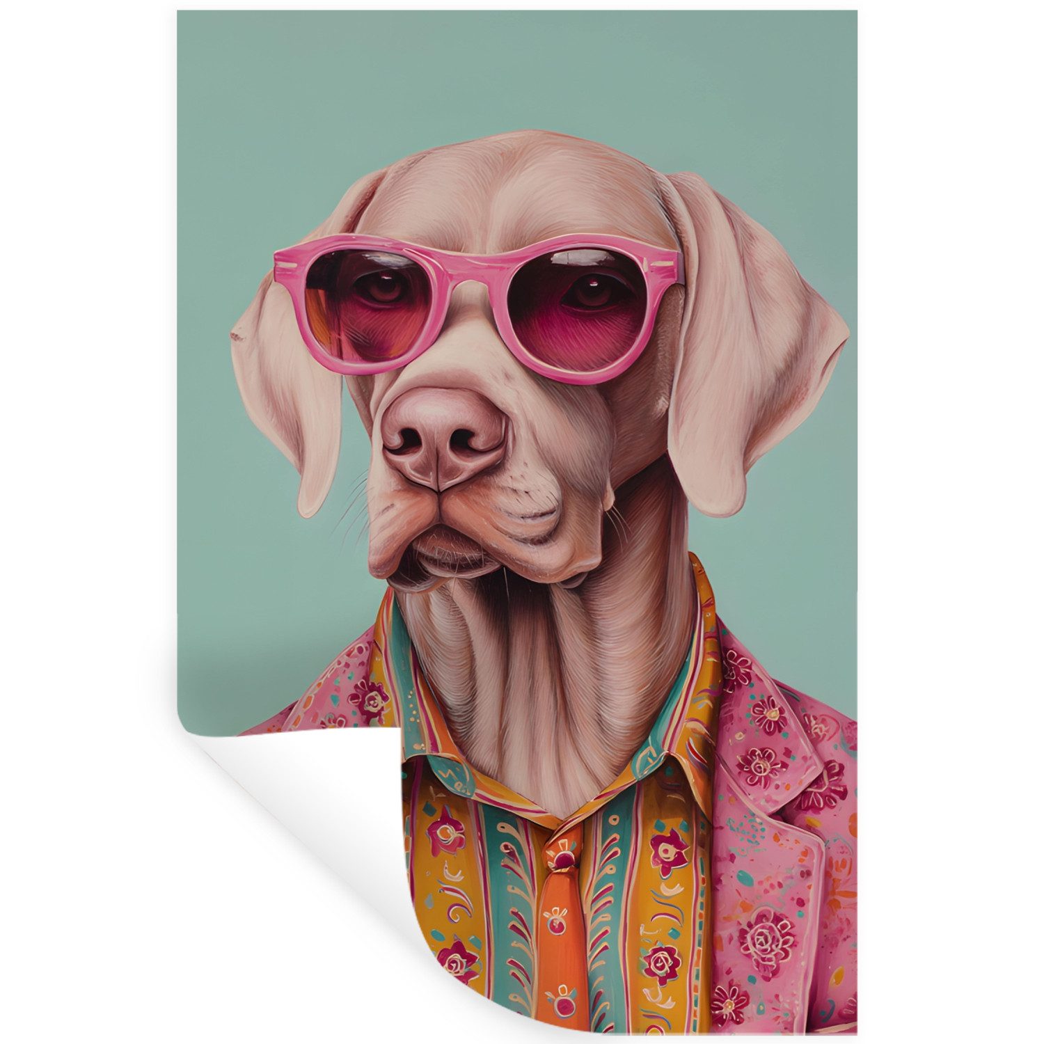 MuchoWow Wandsticker Hund - Hemd - Blumen - Brille (1 St), Wanddeko, Aufkleber, Wandtattoo, 80x120 cm