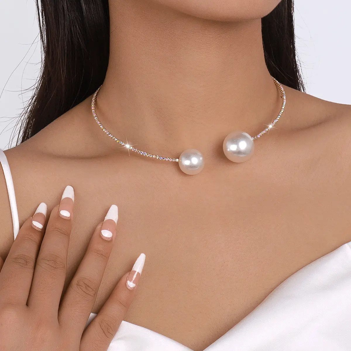 Kette mit Anhänger Halskette mit Anhänger, Faux Perle offene geometrische Kragen