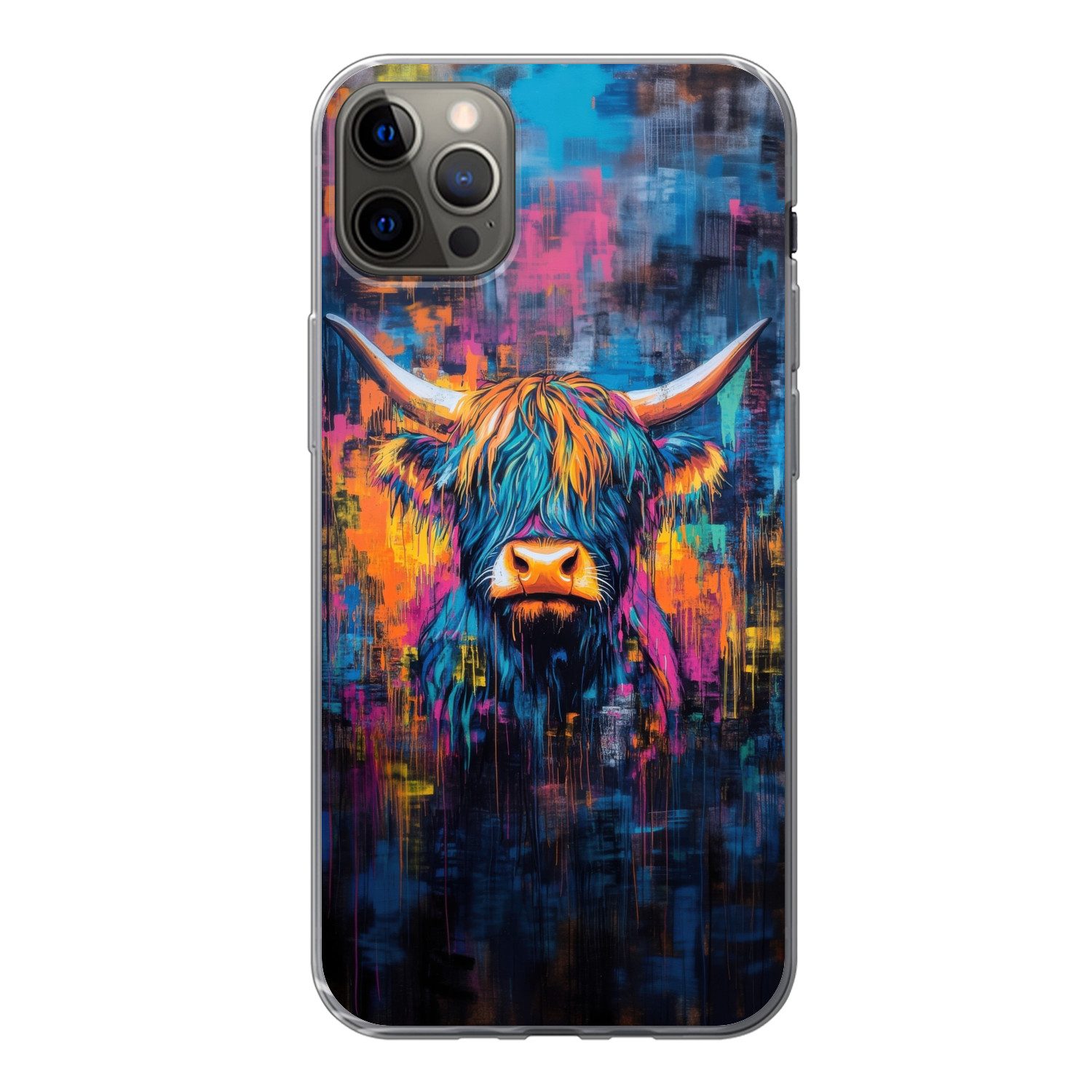 MuchoWow Handyhülle für Apple iPhone 13 Pro Max Schottischer Highlander - Abstrakt - Farbe, Smartphone-Bumper, Print, Handy Schutzhülle Dünn