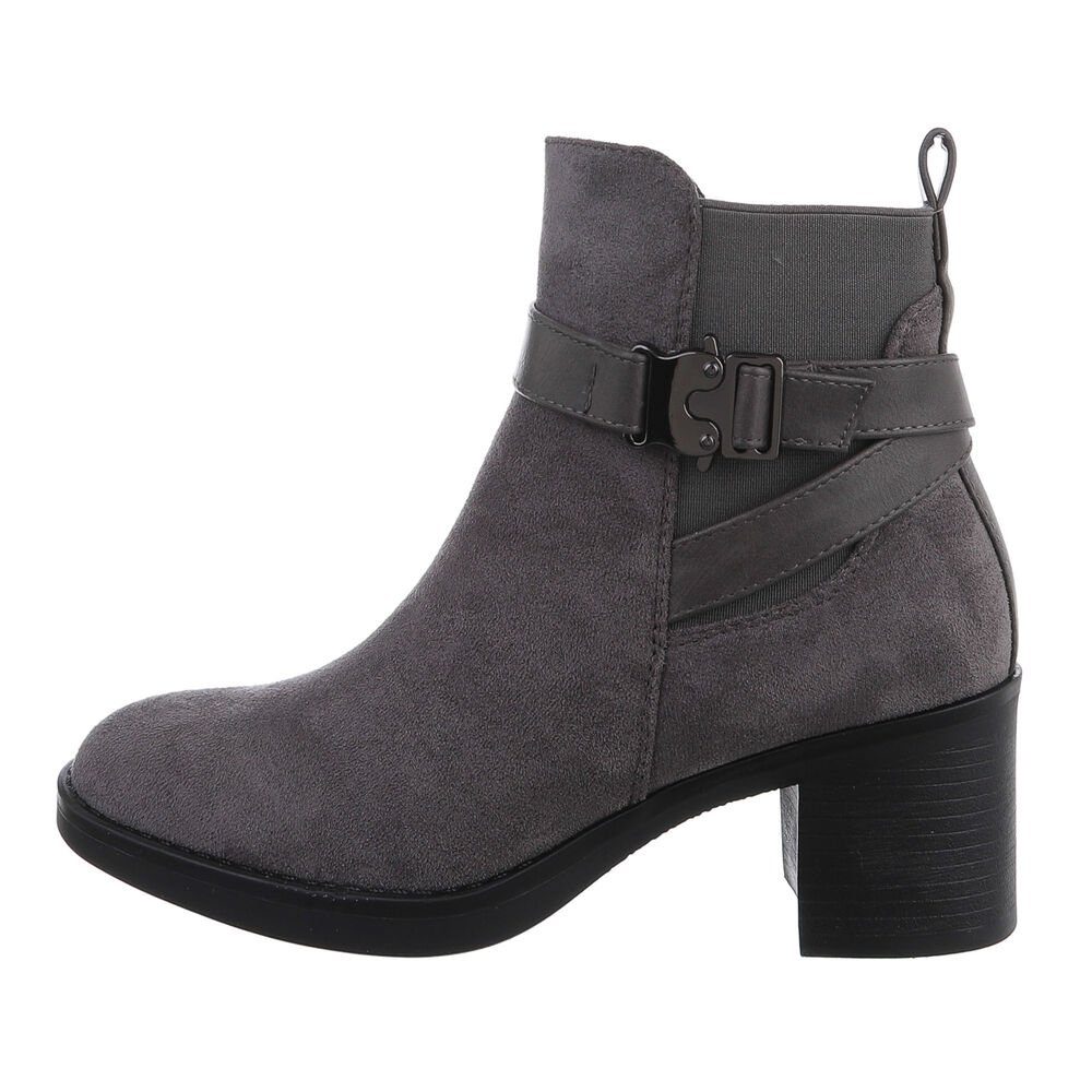 Ital-Design Damen Freizeit Stiefelette Blockabsatz Klassische Stiefeletten in Grau