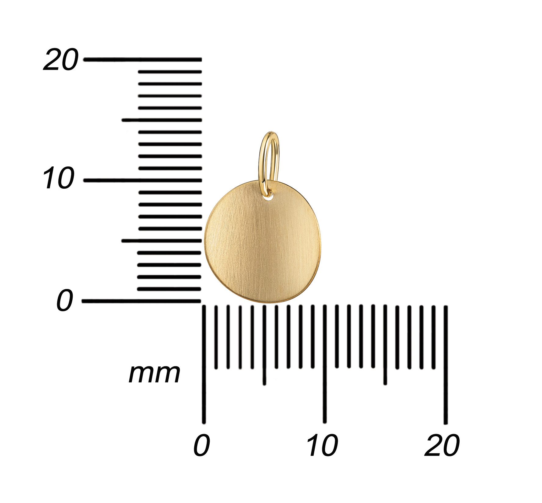 JEVELION Kette mit Anhänger 750 Gold rund gewölbtes Blatt - mattgebürstetes Design Made in Germany (Goldanhänger, für Damen und Mädchen), Mit Kette vergoldet- Länge wählbar 36 - 70 cm oder ohne Kette.
