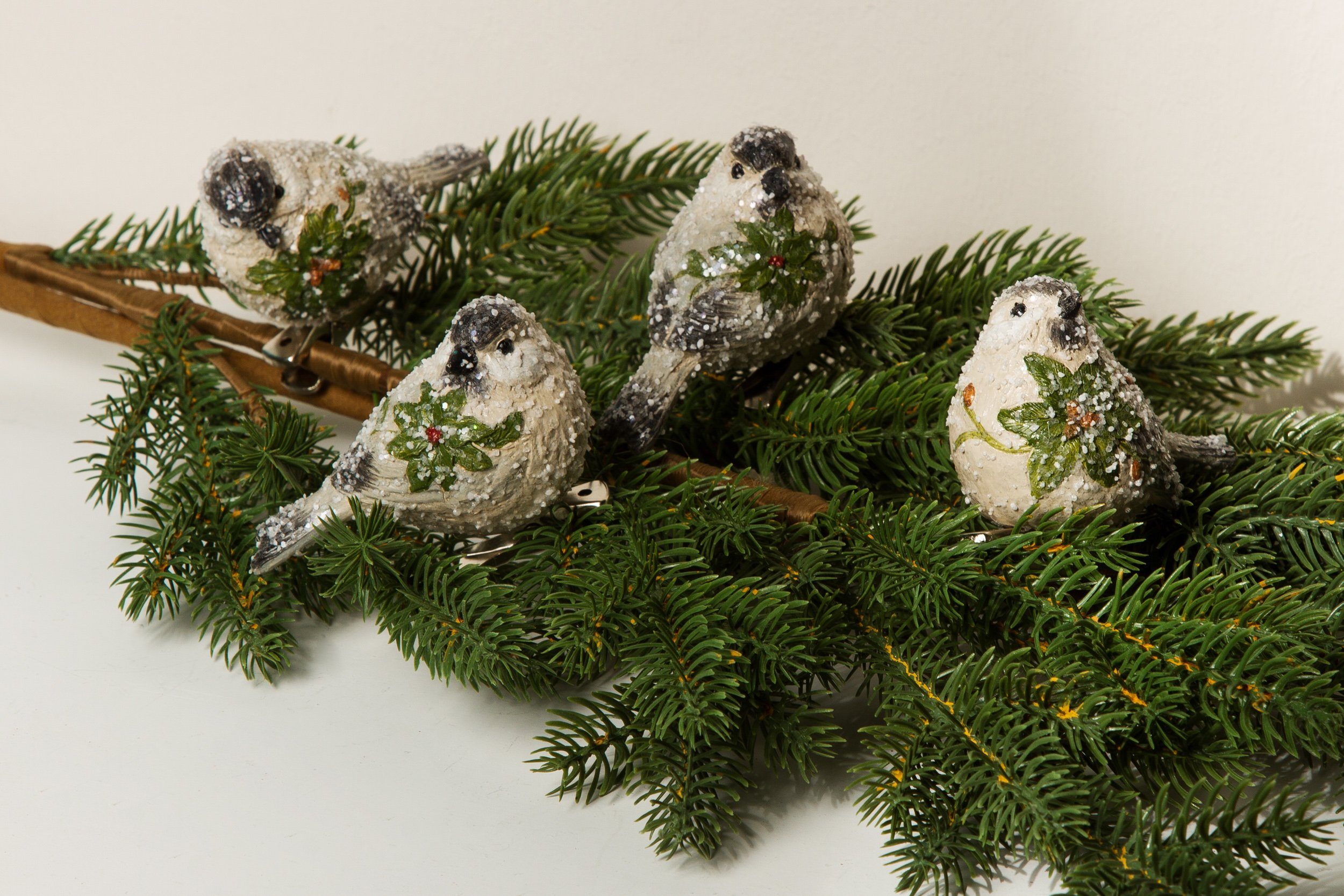 Wohnando Christbaumschmuck 4er-Set Vogel Clips für den Weihnachtsbaum oder Geschenke