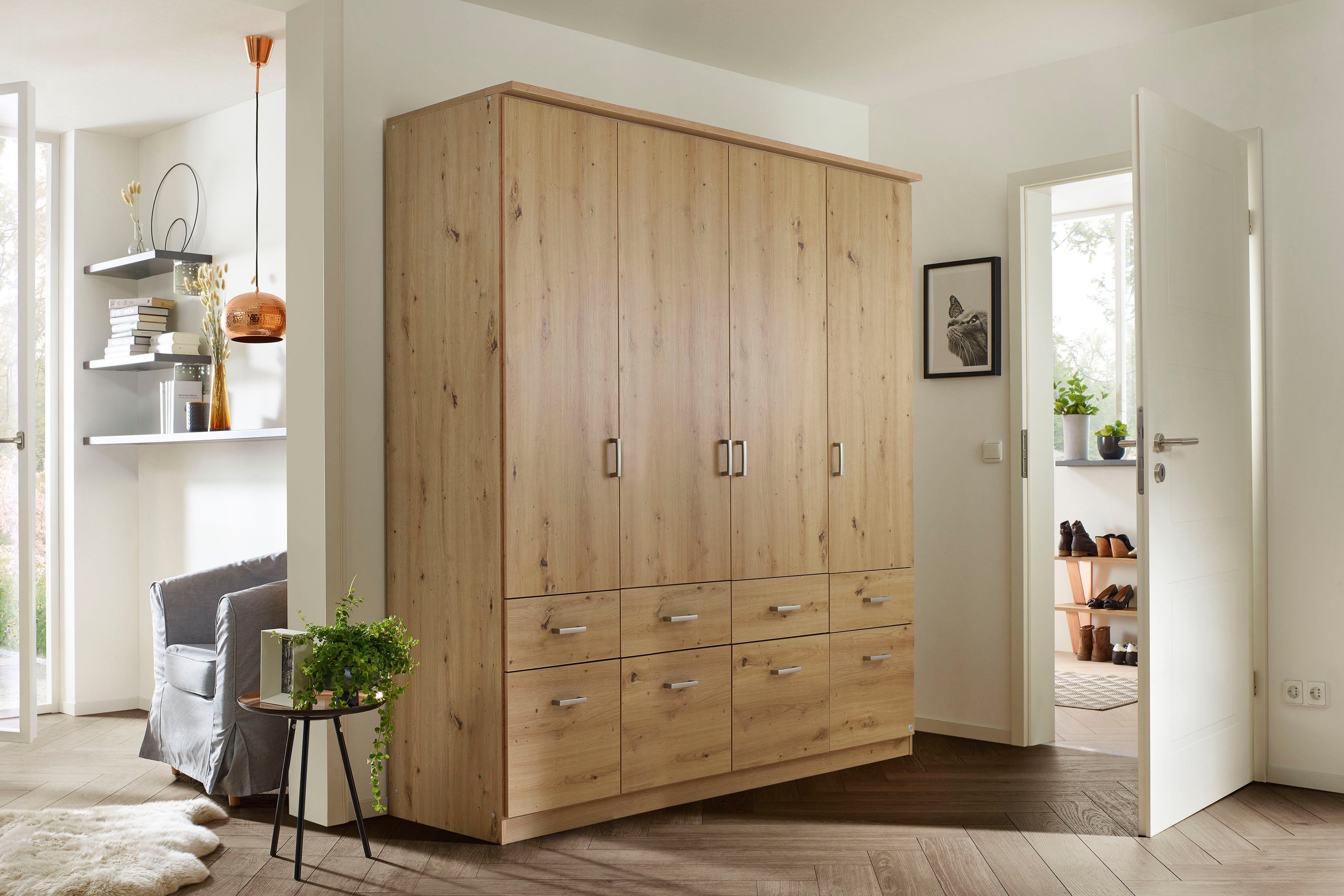 rauch Kleiderschrank Kleiderschrank Schrank Garderobe deckenhoher Schrank BREMEN (optional mit Spiegel, Breiten: 91/136/181 cm, Höhe: 199 cm) in vielen Farbvari – Bild 2 von 5