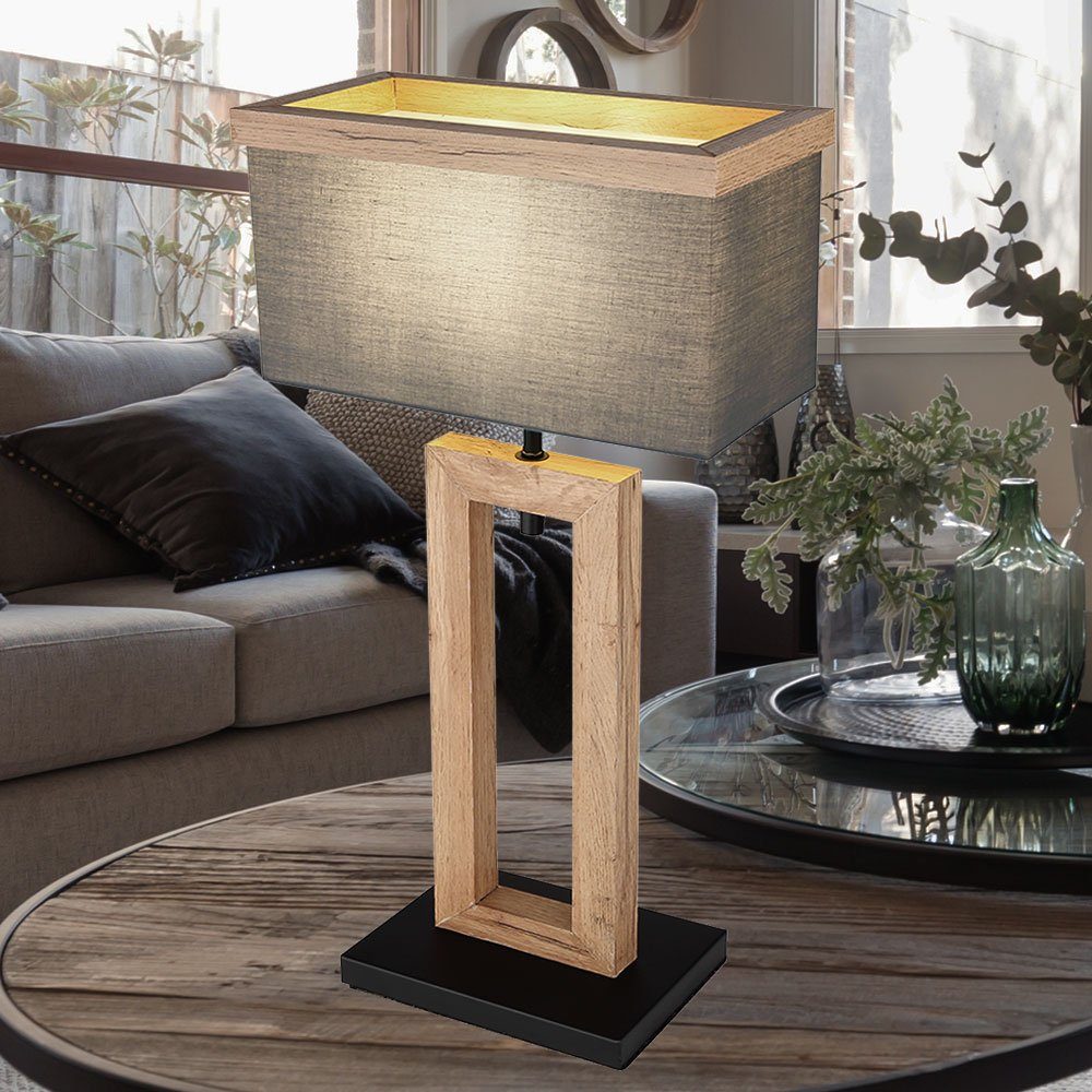GLOBO LIGHTING Tischleuchte, Leuchtmittel nicht inklusive, Nachttischlampe Holzfuß Tischleuchte Landhausstil Tischlampe Textil