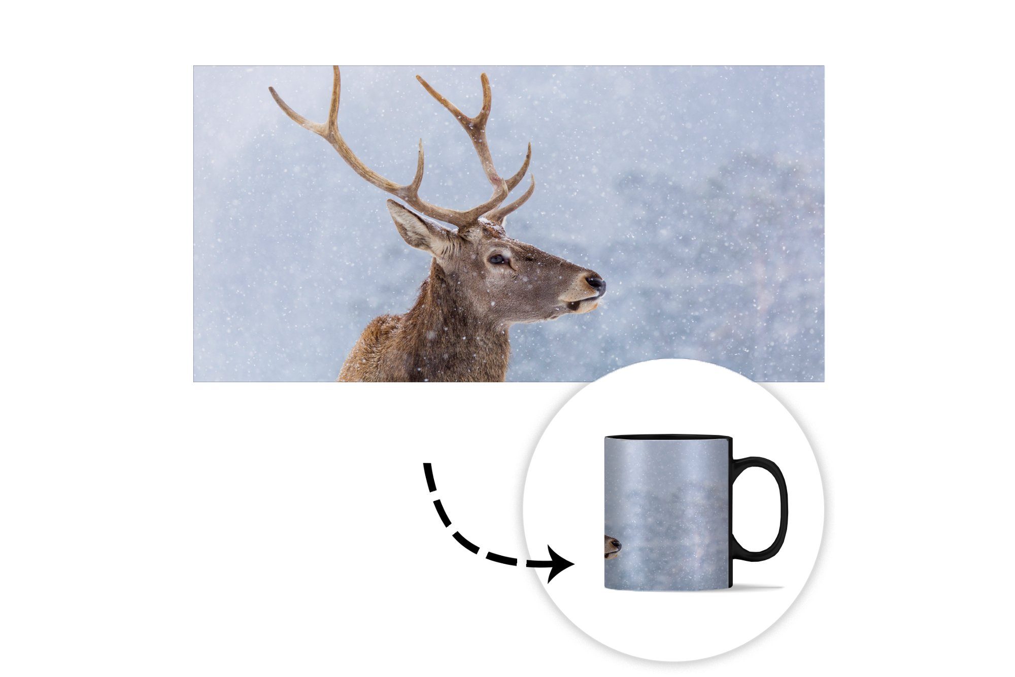 Kaffeetassen, Keramik, MuchoWow Winter, Hirsche Zaubertasse, - Geschenk Teetasse, Tasse - Schnee Farbwechsel,
