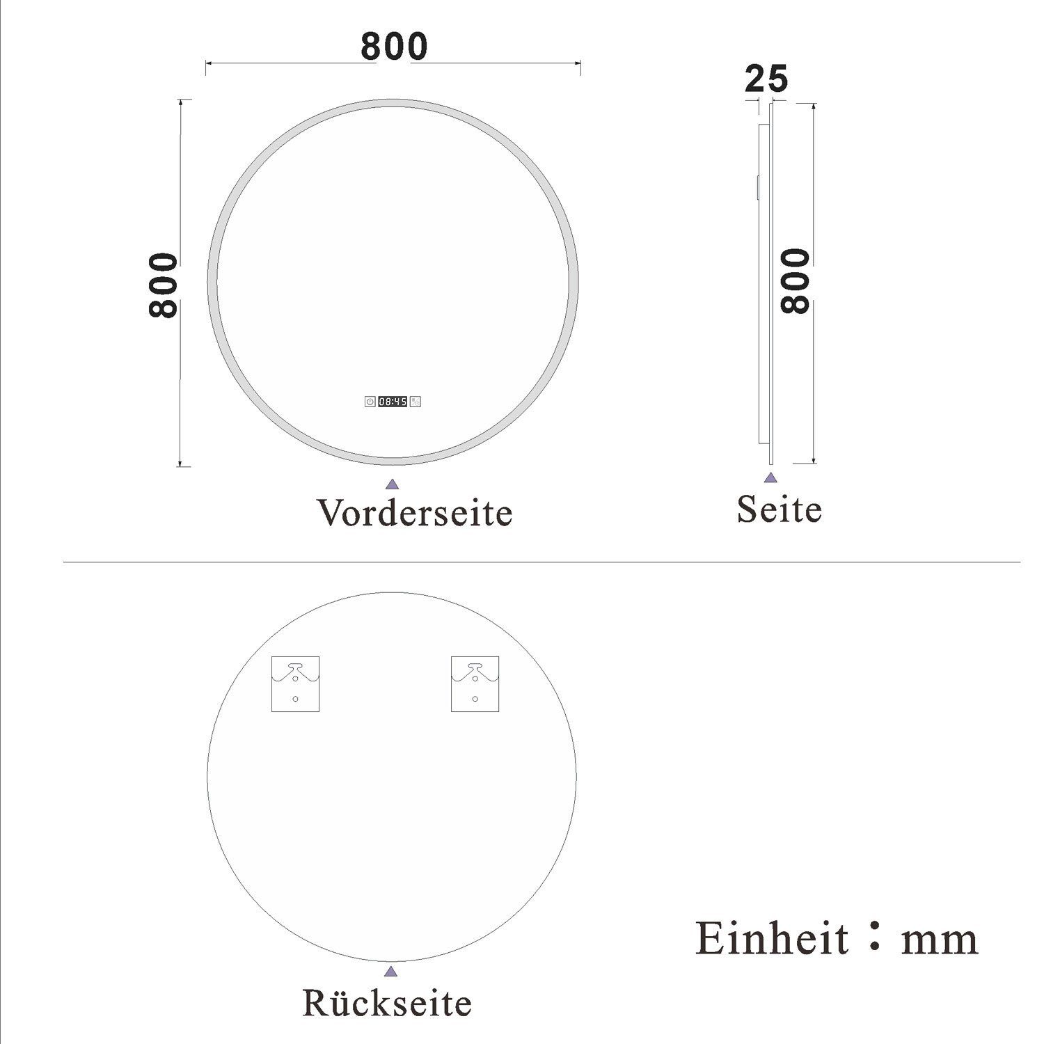 Rund Touch/Wandschalter Badspiegel duschspa Memory, Kalt/Neutral/Warmweiß Wandspiegel + Uhr dimmbar