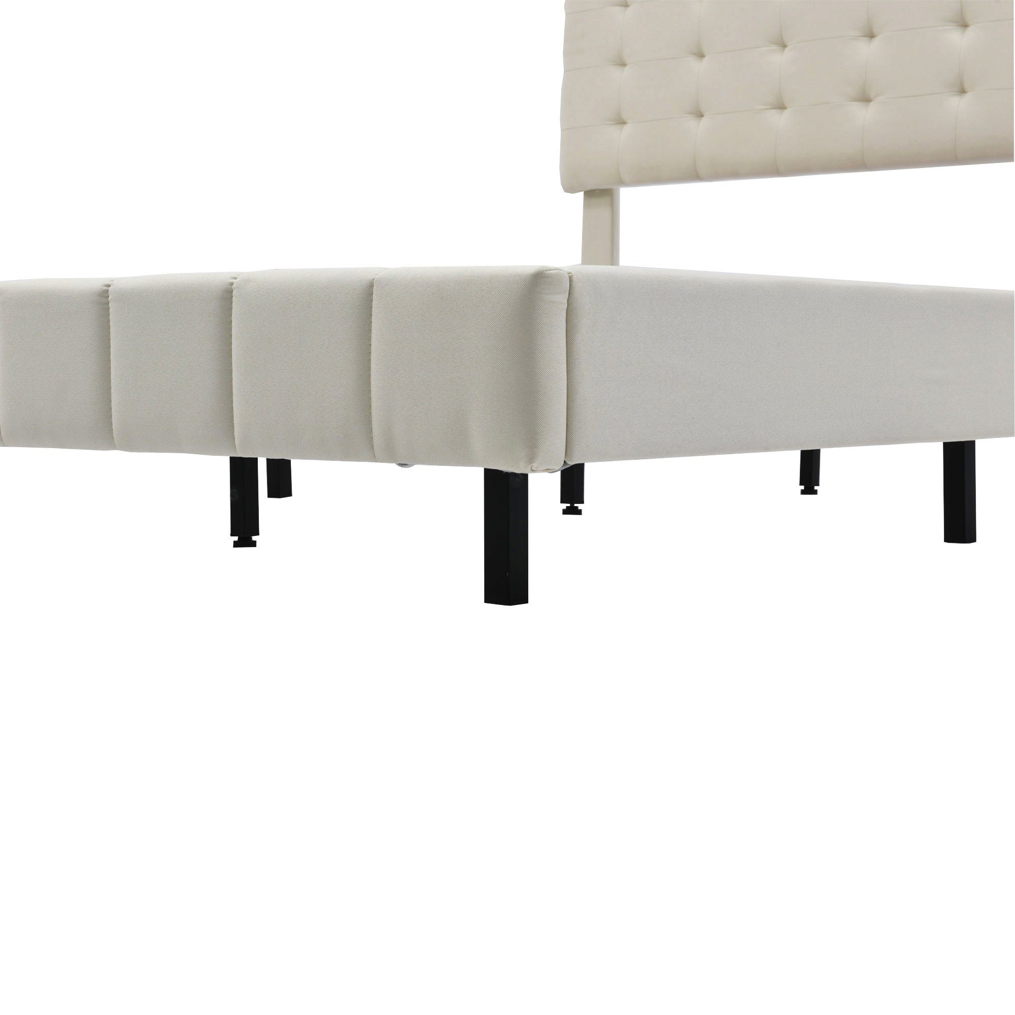Polsterbett (LED Doppelbett), mit USB Ladefunktion und höhenverstellbarem Kopfteil 140x200cm, Leinen