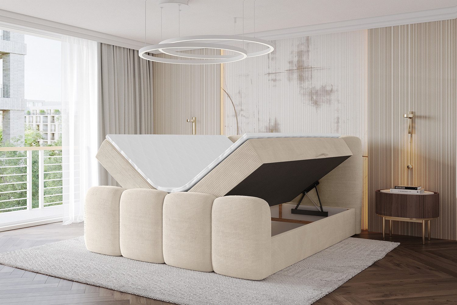 ALTDECOR Boxbett NINA-Z (Multipocket-Matratze H4, H3 Matratze Bonellfederung, Topper, Kopfteil), Doppelbett mit Fußteil