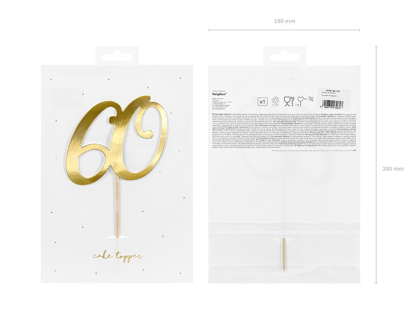 partydeco Tortenstecker, Cake Topper "60" gold 21cm