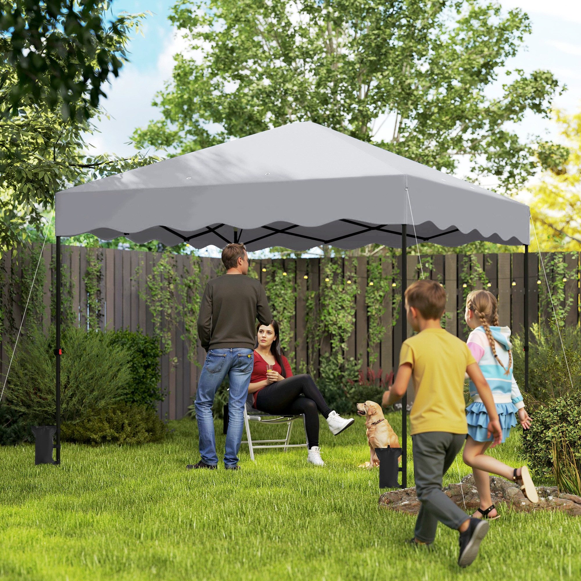 Outsunny Faltpavillon Pavillon ca.3x3m, wasserabweisend Stabil Faltbar Partyzelt, mit 0 Seitenteilen, (Pop-up Pavillon, Partyzelt), mit Rolltasche, für Camping Garten, Hellgrau