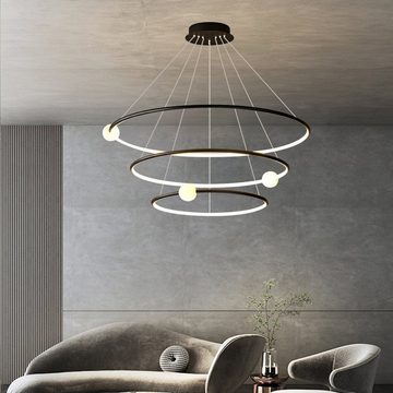 Vicbuy Pendelleuchte, LED Pendelleuchten, Esszimmer Pendellampe, Kreative 3 Ringe mit Lampenkugeln Hängelleuchte, Stufenlos dimmbare Hängellampe, Wohnzimmerdeckenlampe mit Fernbedienung, 3 Lichtfarben Deckenlampe, Küche, Schlafzimmer, ø20/35/55cm