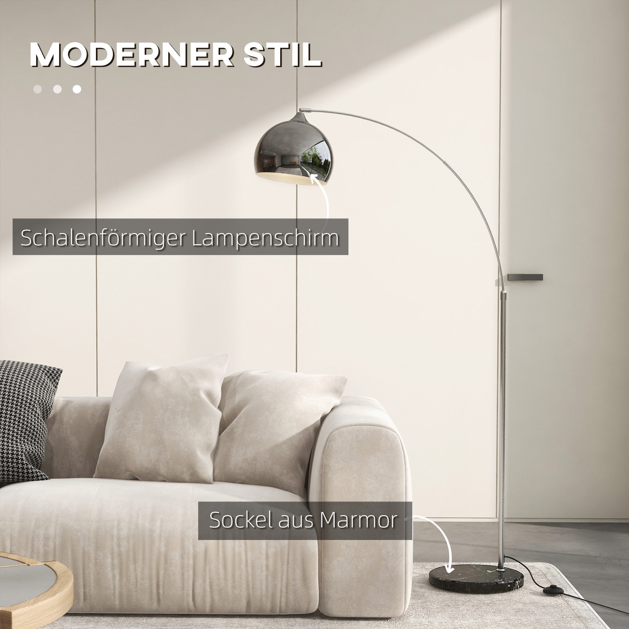 furnicato Stehlampe Bogenleuchte 170-180cm Silber/Schwarz – Bild 3 von 5