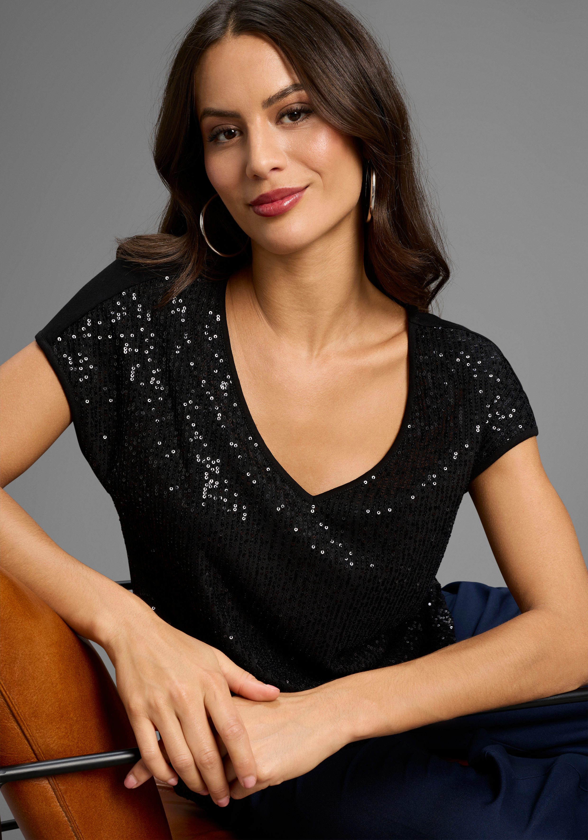 Laura Scott T-Shirt mit glänzenden Pailletten - NEUE KOLLEKTION günstig online kaufen