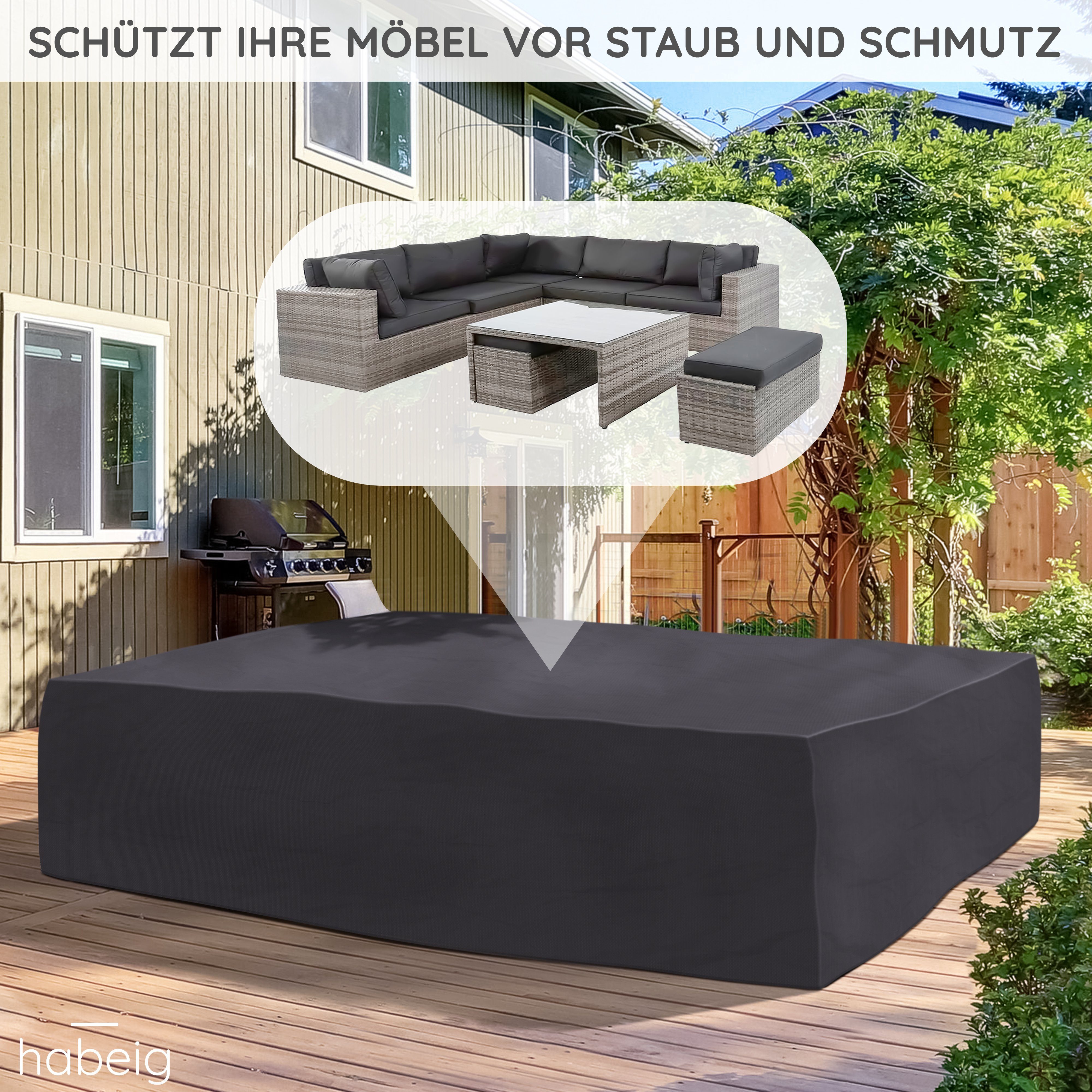 habeig Gartenmöbel-Schutzhülle XXL Schutzhülle Gartenmöbel 300x250x80cm 140g/m² PP Woven Sitzgruppe, 100% Wasserdicht – Bild 5 von 5