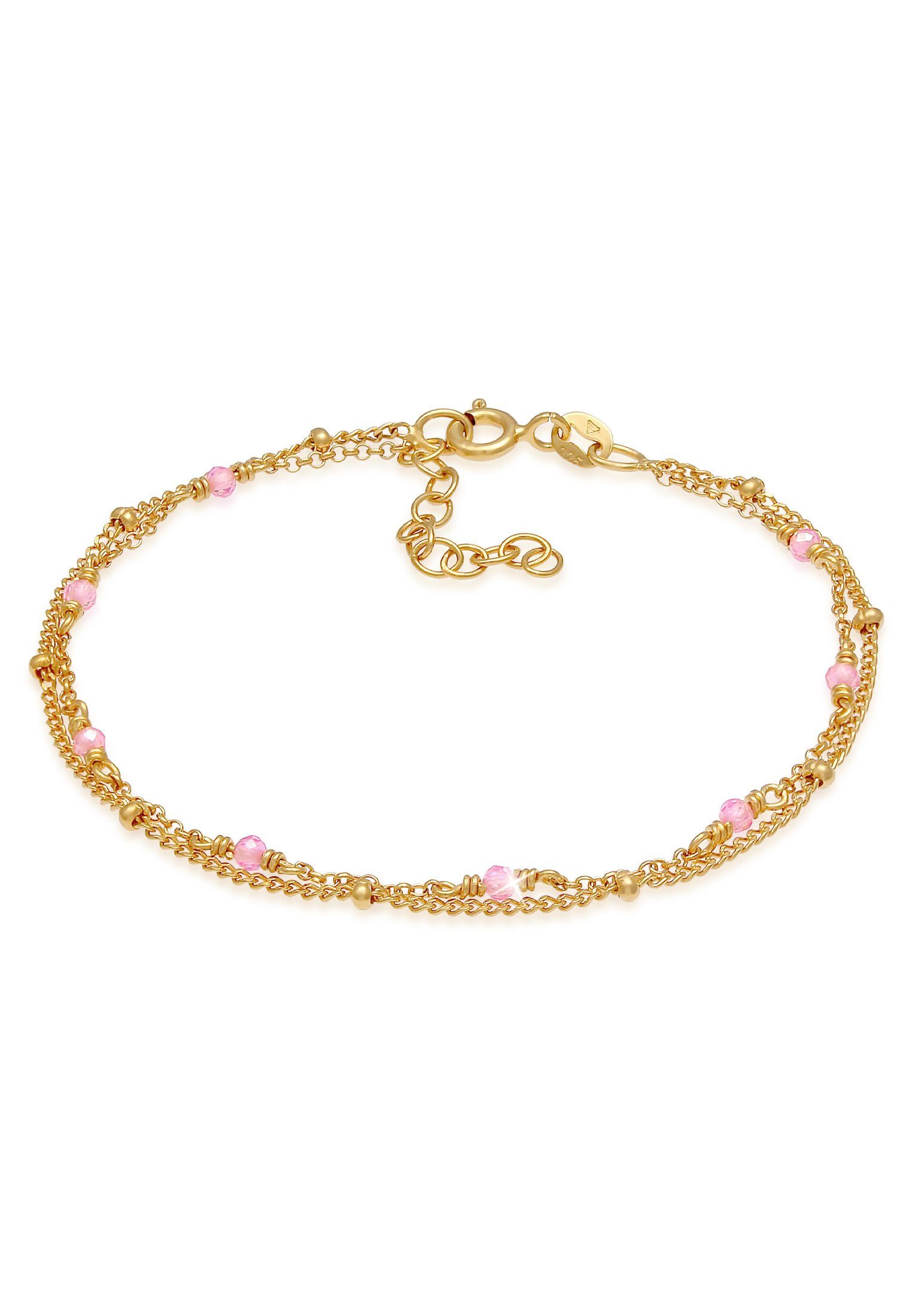 Perlen Layer Quarz Elli Rosa Kugel 925 Silber Armband Gold