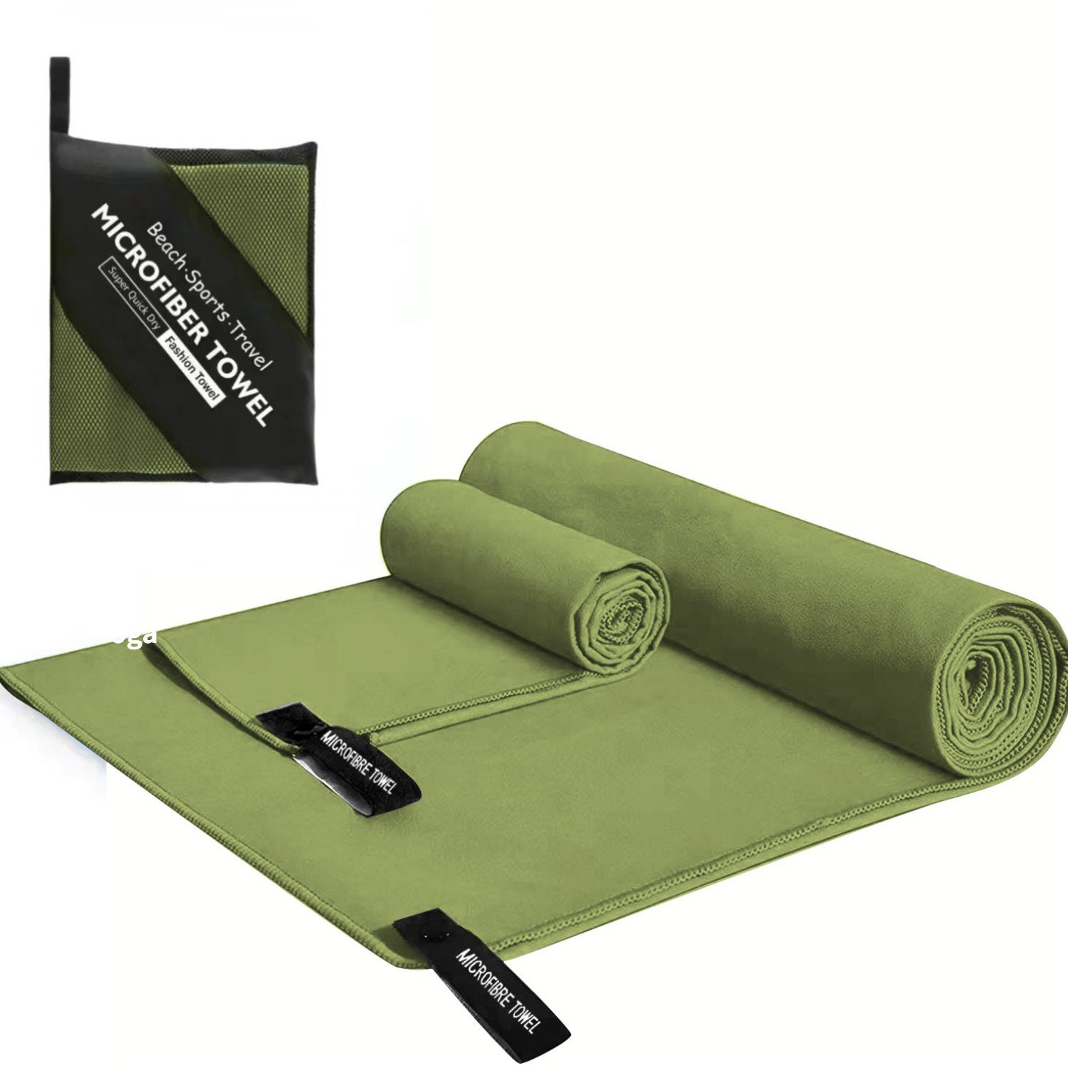 HOMEIDEAS Handtücher, Mikrofaser Handtuch Set Schnelltrocknendes (2-St), Armeegrün
