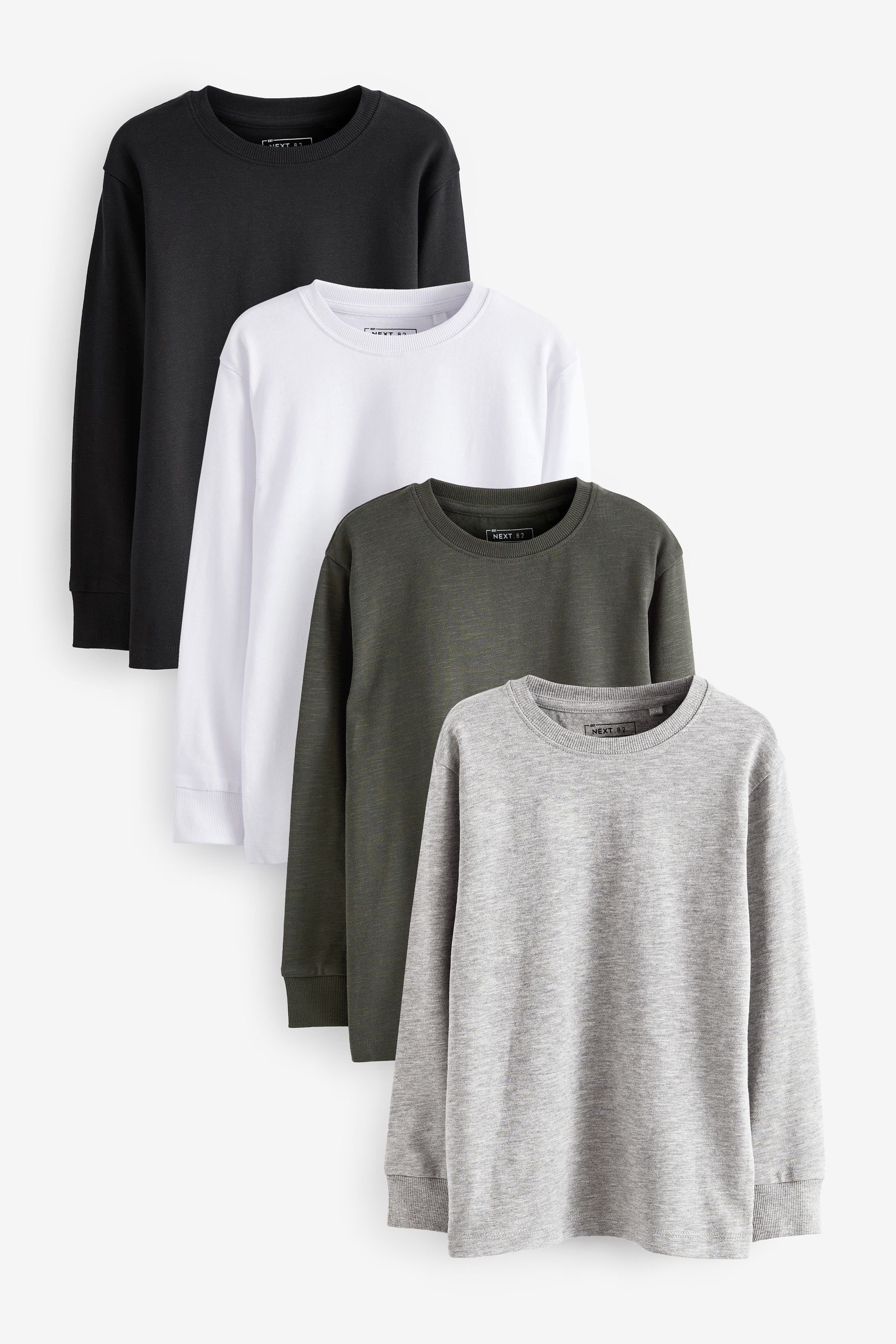 Next T-Shirt 4 x Langarmshirts mit Hirschstickerei (4-tlg) Black/White/Grey