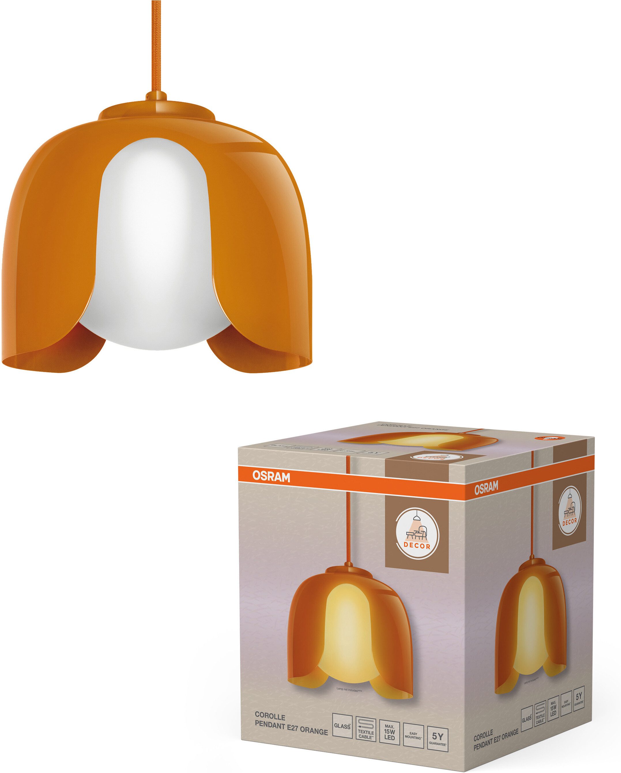 Osram Pendelleuchte Decor Corolle, ohne Leuchtmittel, Fassung E27, Stahl und Glas