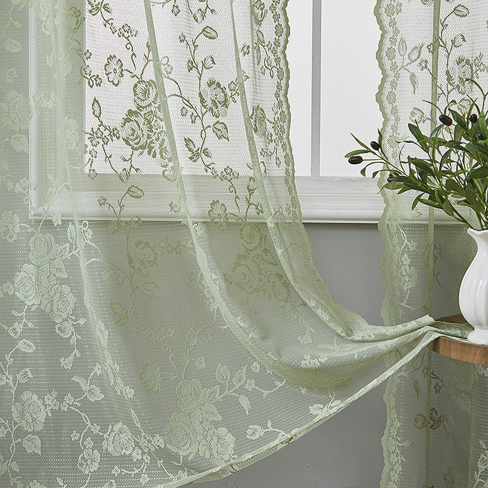 Agger Vorhang Landhaus-Rosenvorhang, Vintage-Spitzenvorhang, halbtransparenter Vorhang für Wohnzimmer- und Schlafzimmerdekoration – Bild 2 von 5