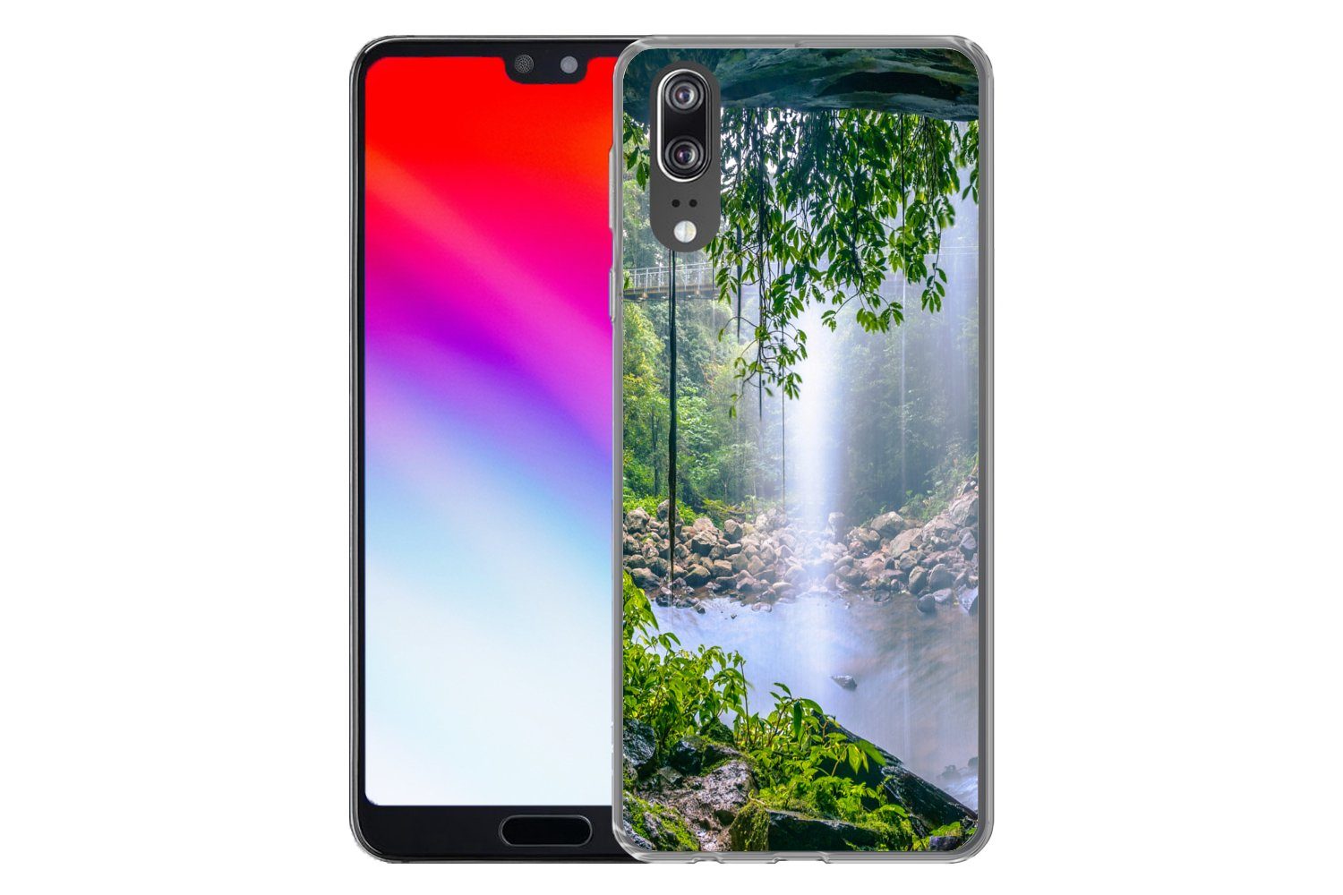 MuchoWow Handyhülle für Huawei P20 Dschungel - Regenwald - Wasser - Wasserfall - Pflanzen, Handy Case, Silikon, Bumper Case Dünn
