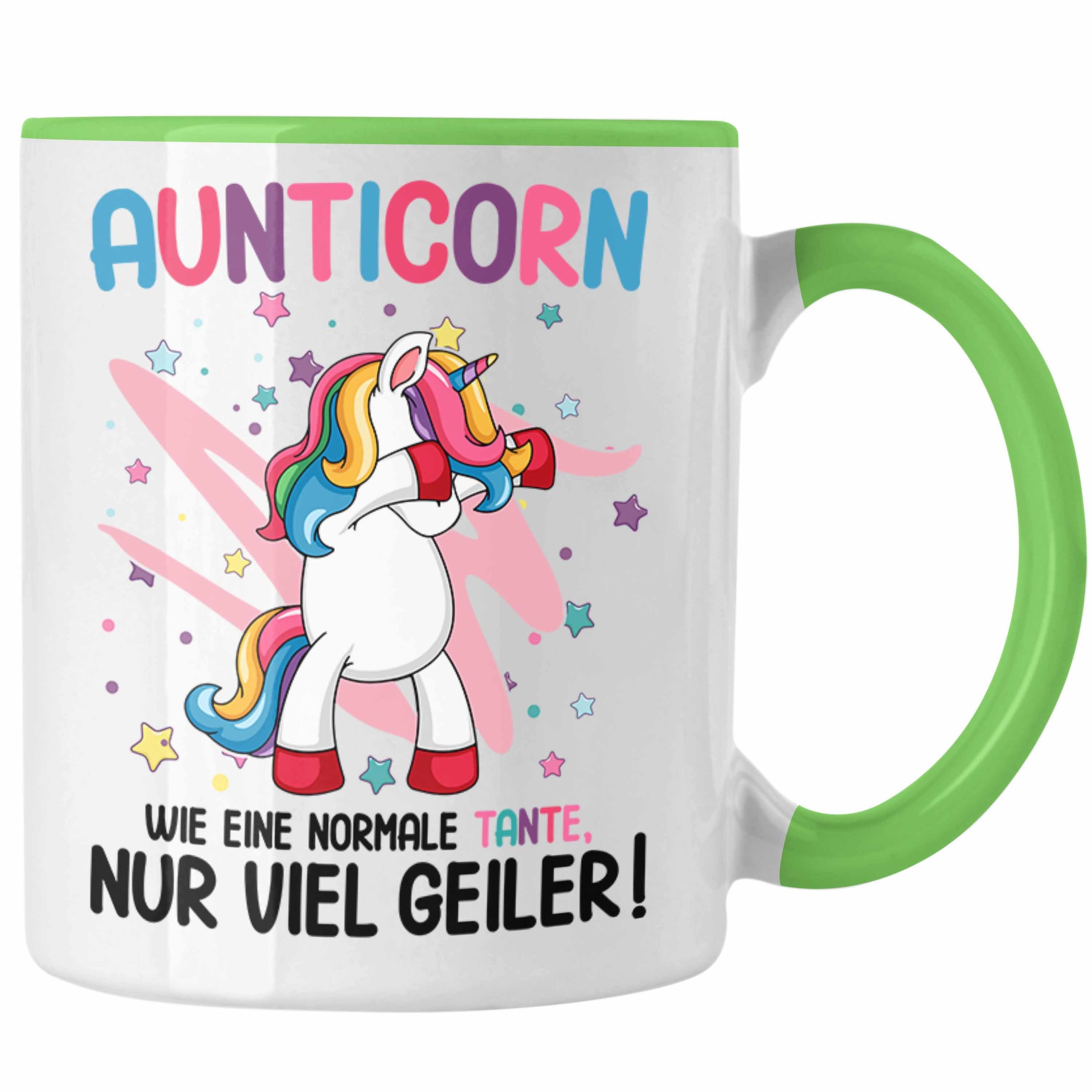 Trendation Tasse Trendation - Beste Tante Geschenk Lustig Spruch Aunticorn Wie Eine Normale Tante Einhorn Geburtstag Grün