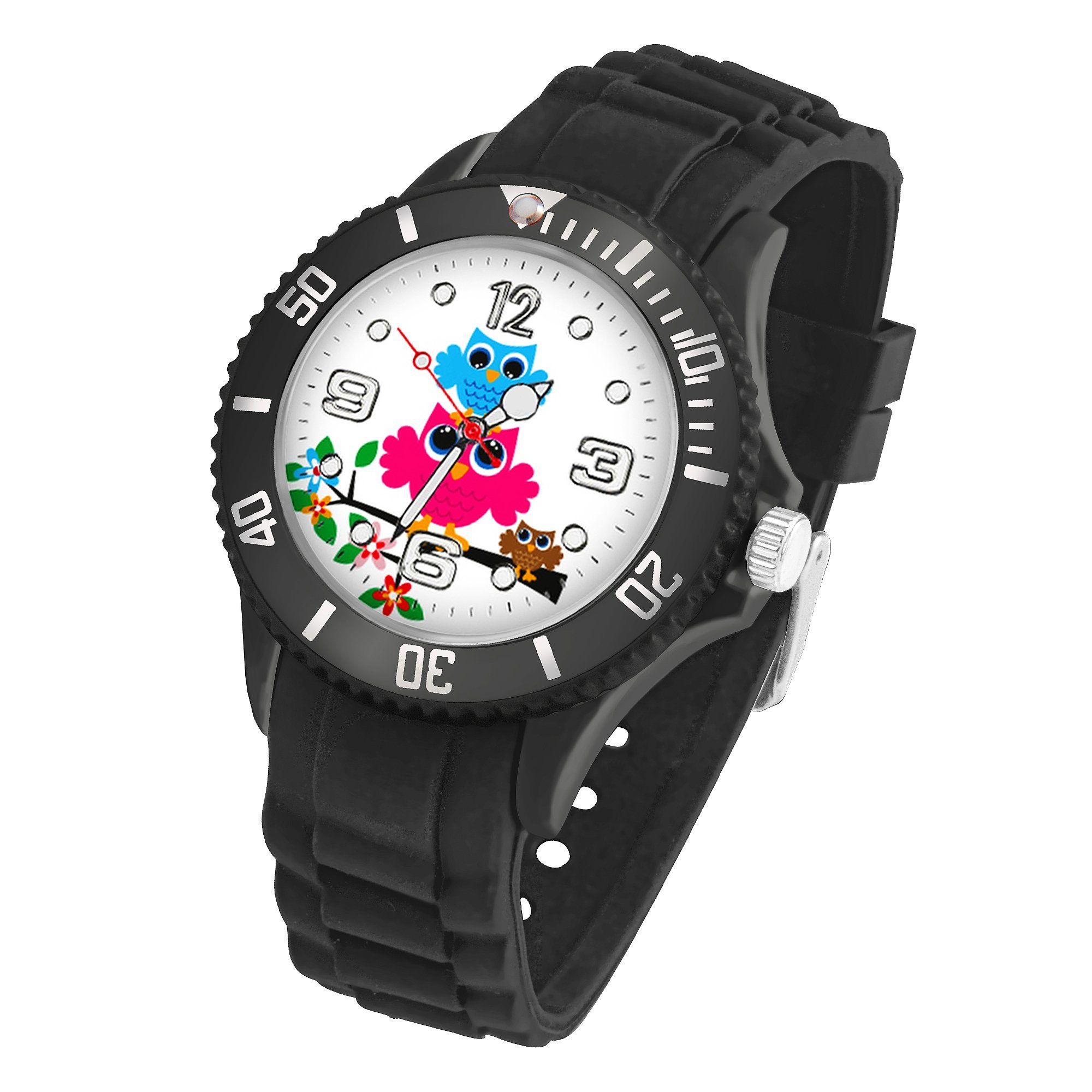 Quarzuhr Kinder Armbanduhr Silikon Eulen Analog Uhr Bunt
