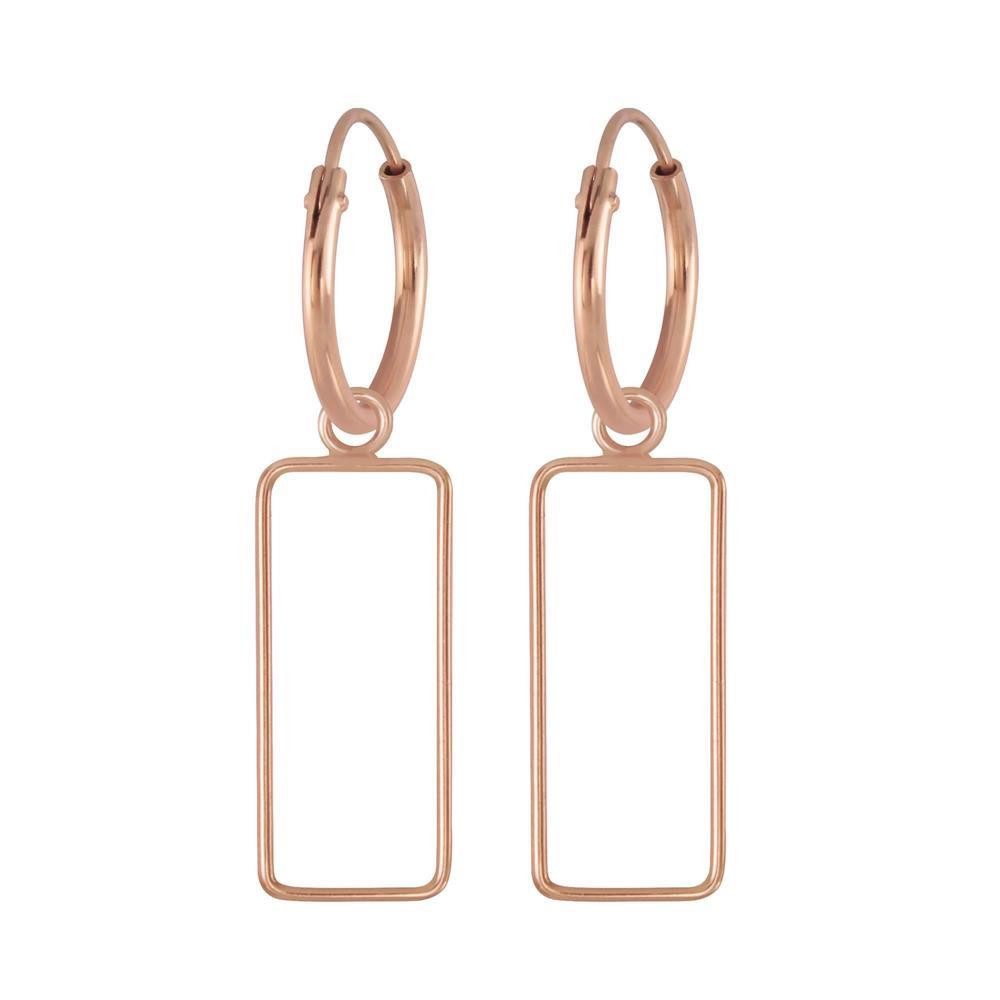 Creolen-Set Creolen Vierecks-Anhänger aus 925 Silber Damen rosegold