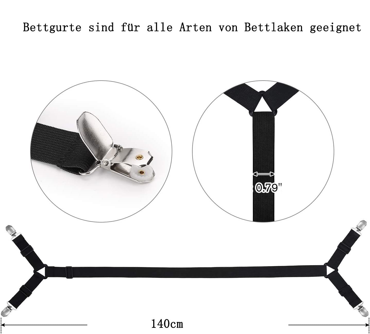 GelldG Verschlussklammer Elastische Bettlakenspanner 2 Stück Schwarz, Bettlakenklammer