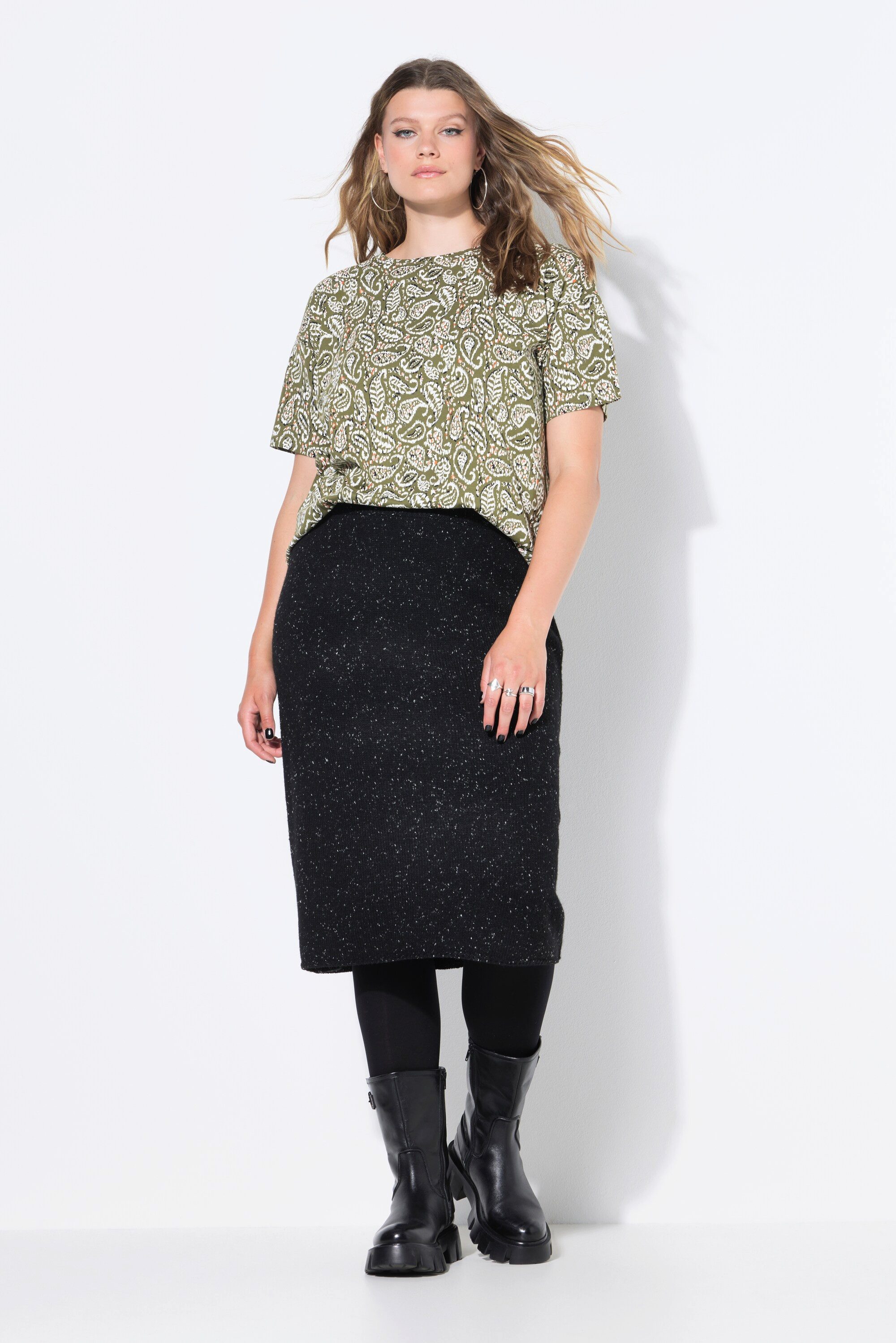 Studio Untold Schlupfrock Strickrock Slim Shape Midilänge Pepper&Salt