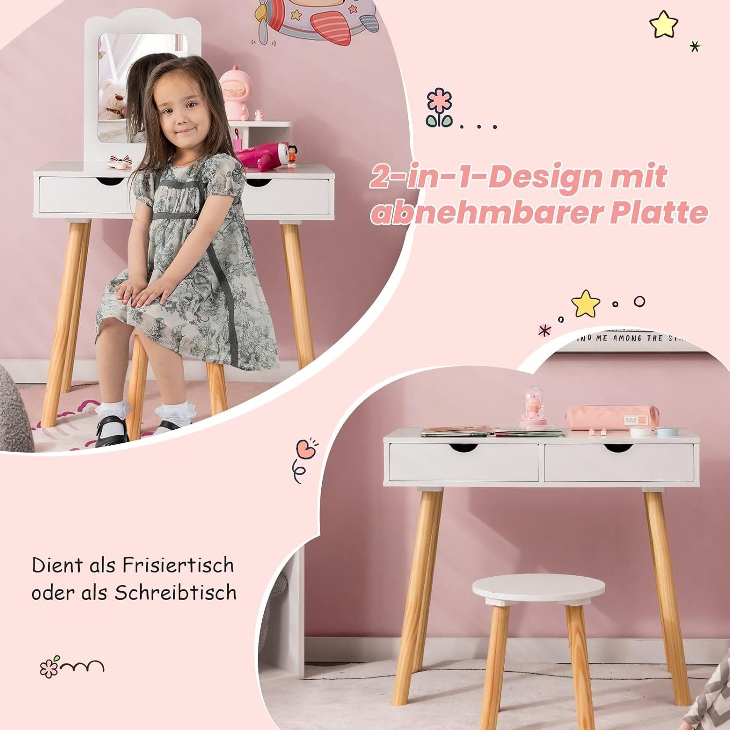 KOMFOTTEU Schminktisch 2 in 1 Kinder günstig online kaufen