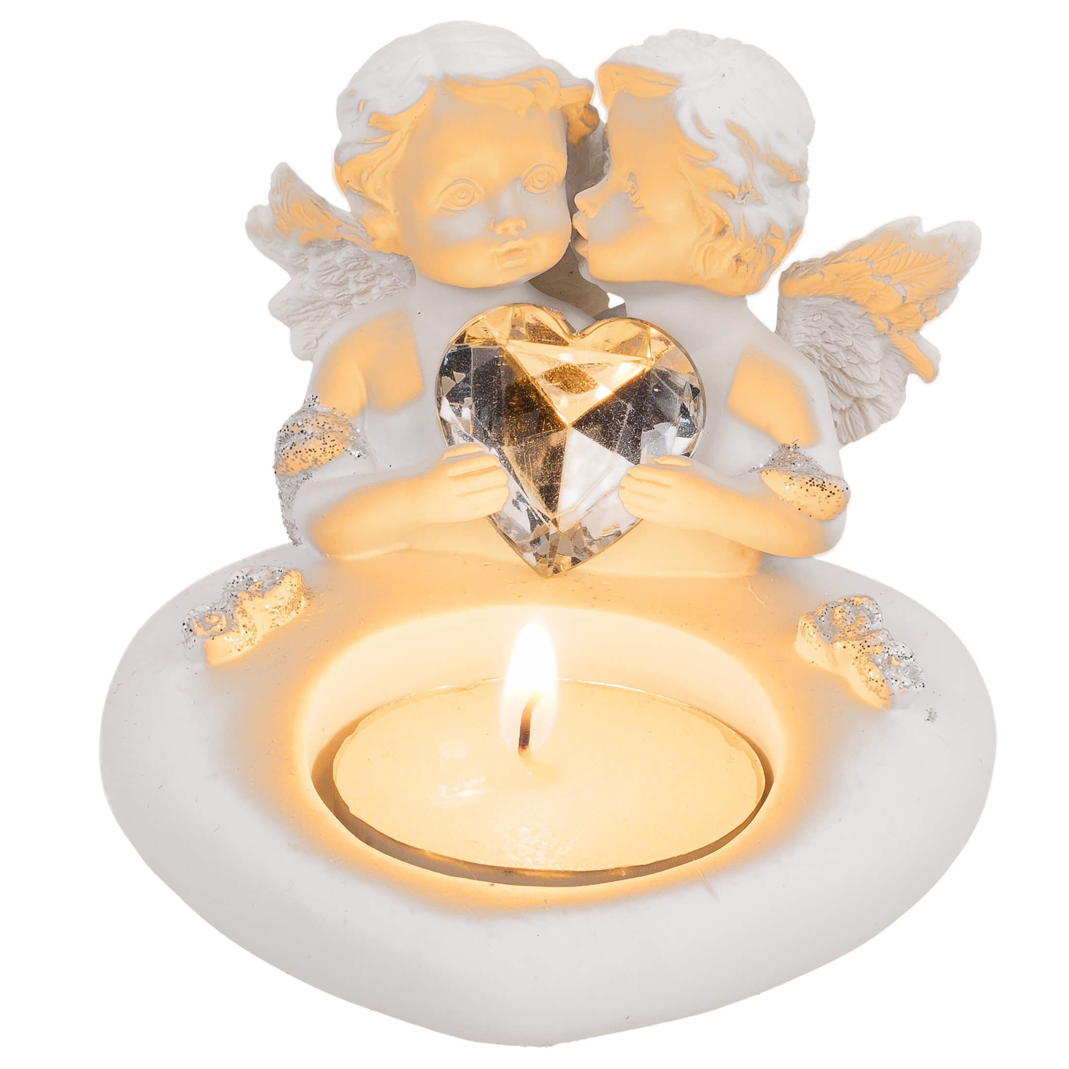 Out of the Blue Kerzenständer Teelichthalter Herz mit Engelfigur und Kristallherz, Valentinstag (1 St), Engelsfiguren mit Kristall-Deko-Element, Herzform